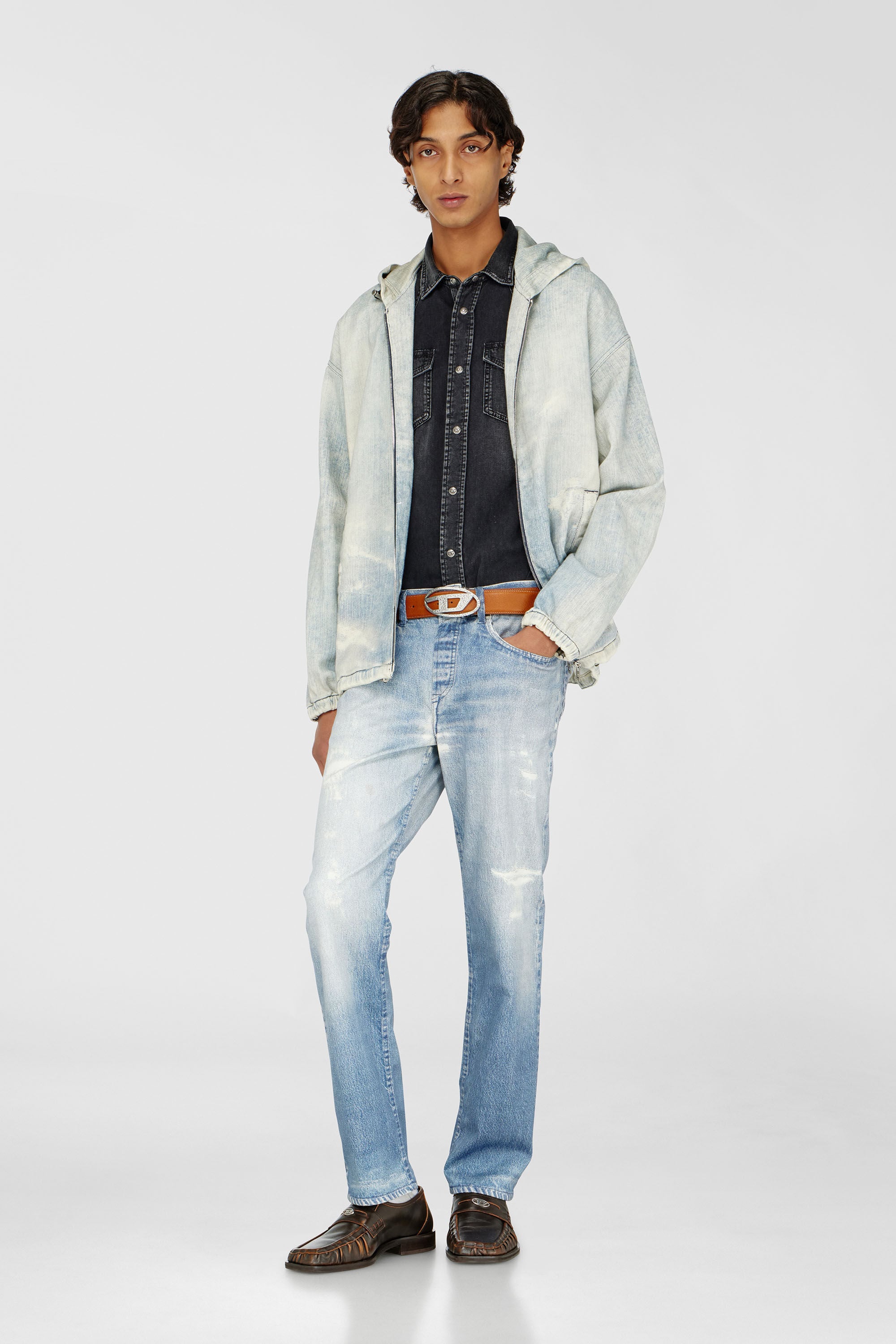 Diesel - D-WYNNY JOGG, Man's Hooded JoggJeans jacket with trompe l&rsquo;oeil in Light Blue - 1