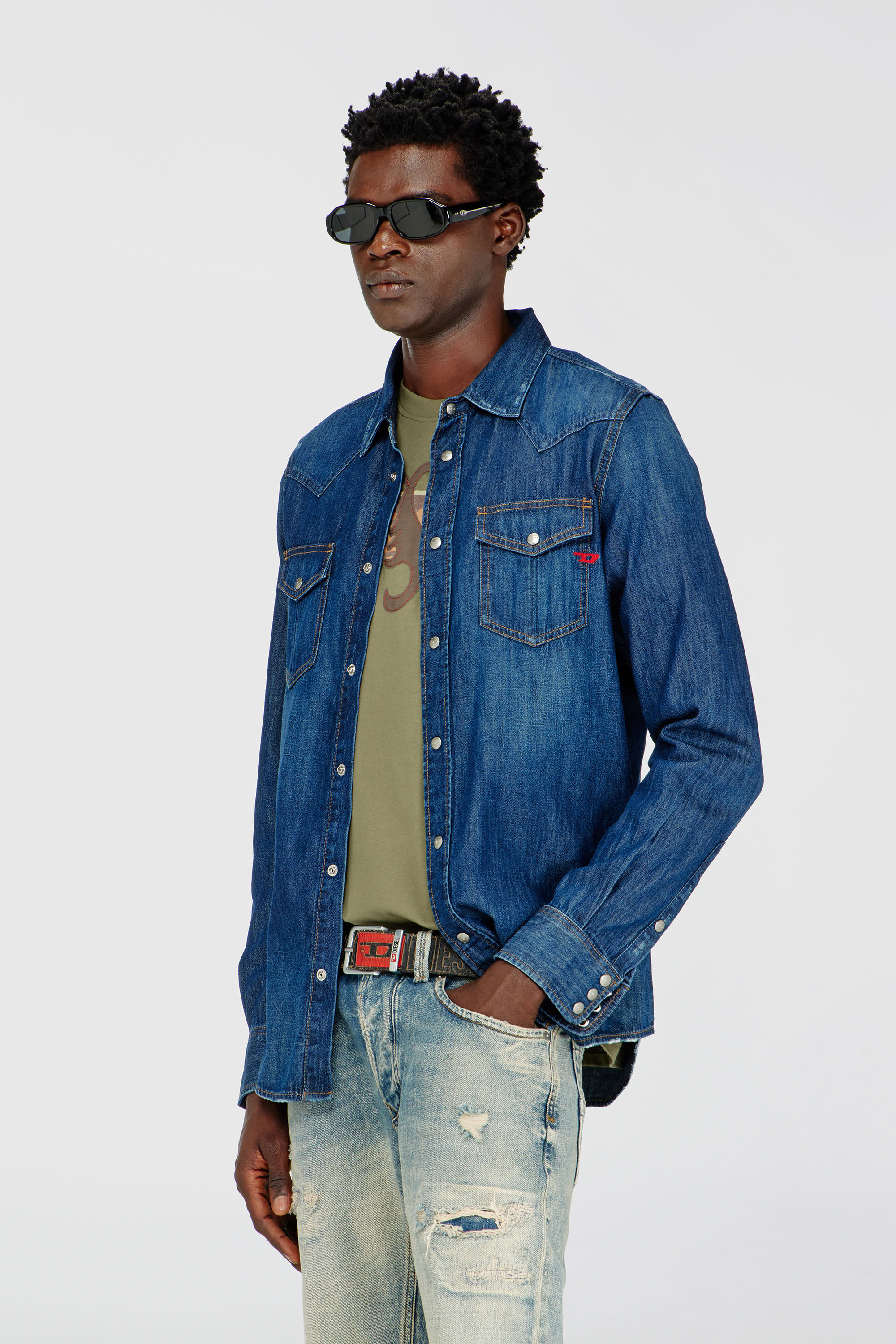 Diesel - D-VEGA, Man's Denim overshirt in Dark Blue - 3
