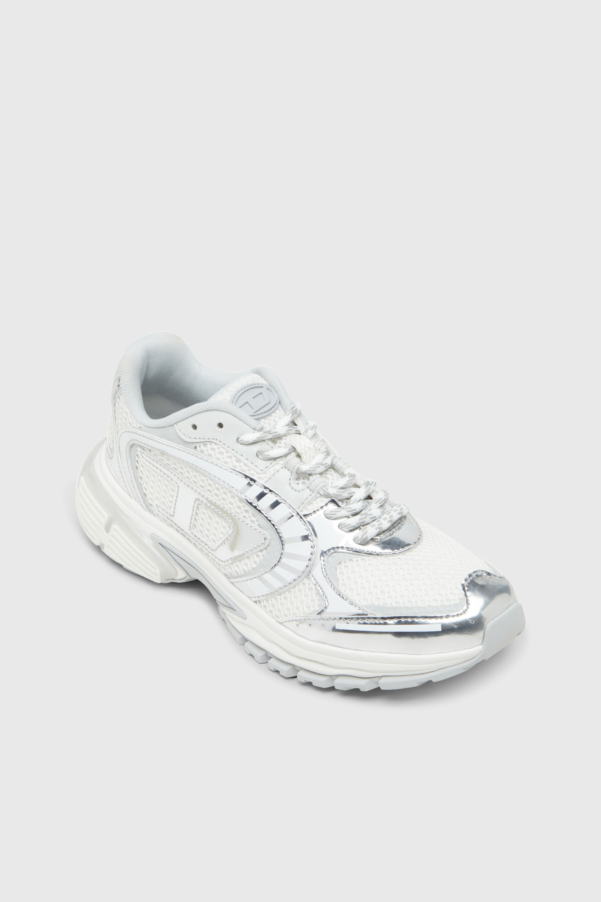 Diesel - S-PRO-V-DENSE LOW W, Woman's S-Pro-V-Dense-Metallic mesh sneakers with Oval D logo in White/Silver - 6