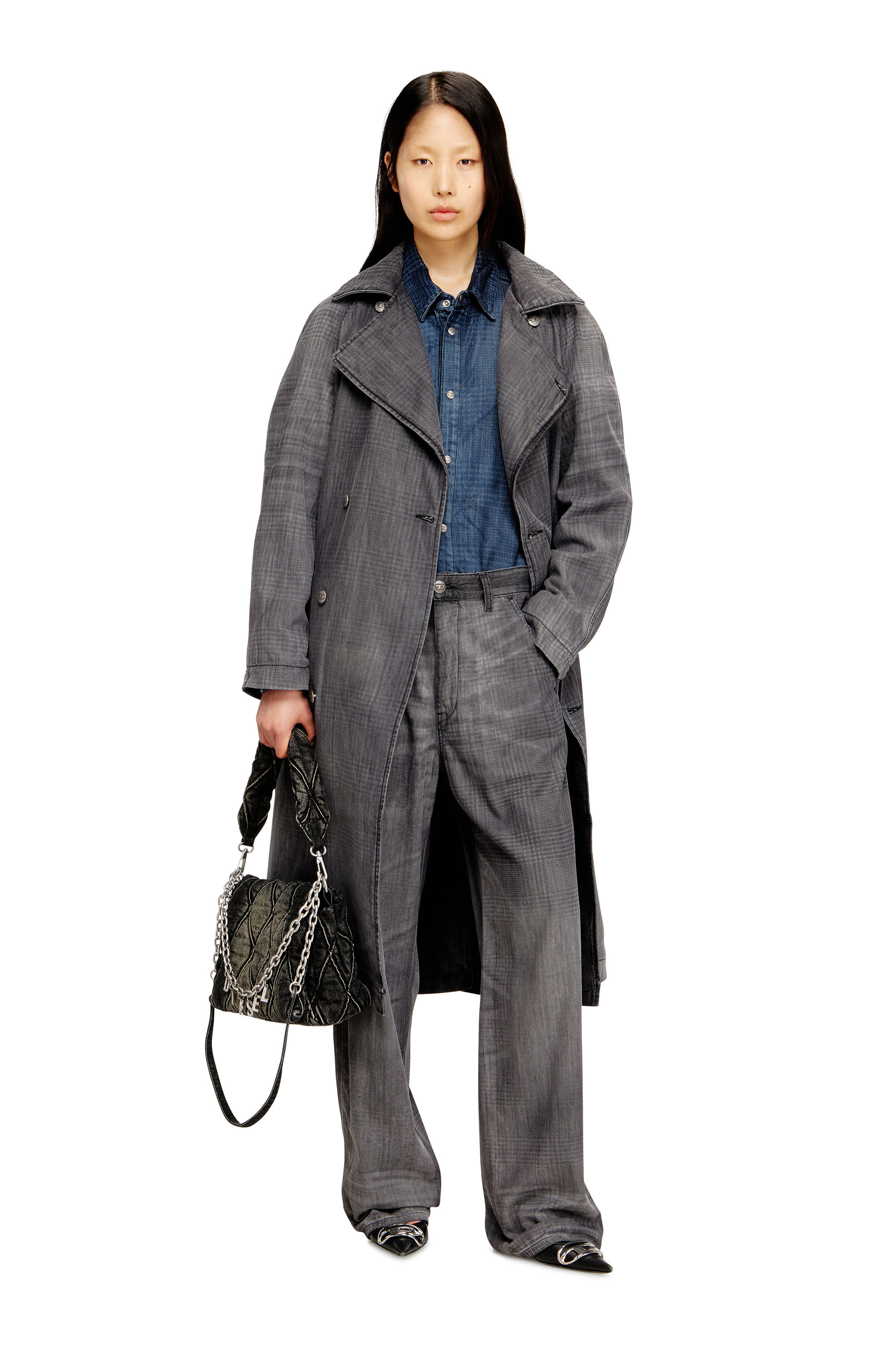 Women's Trench coat in patterned denim | Grey | Diesel {{Country}}