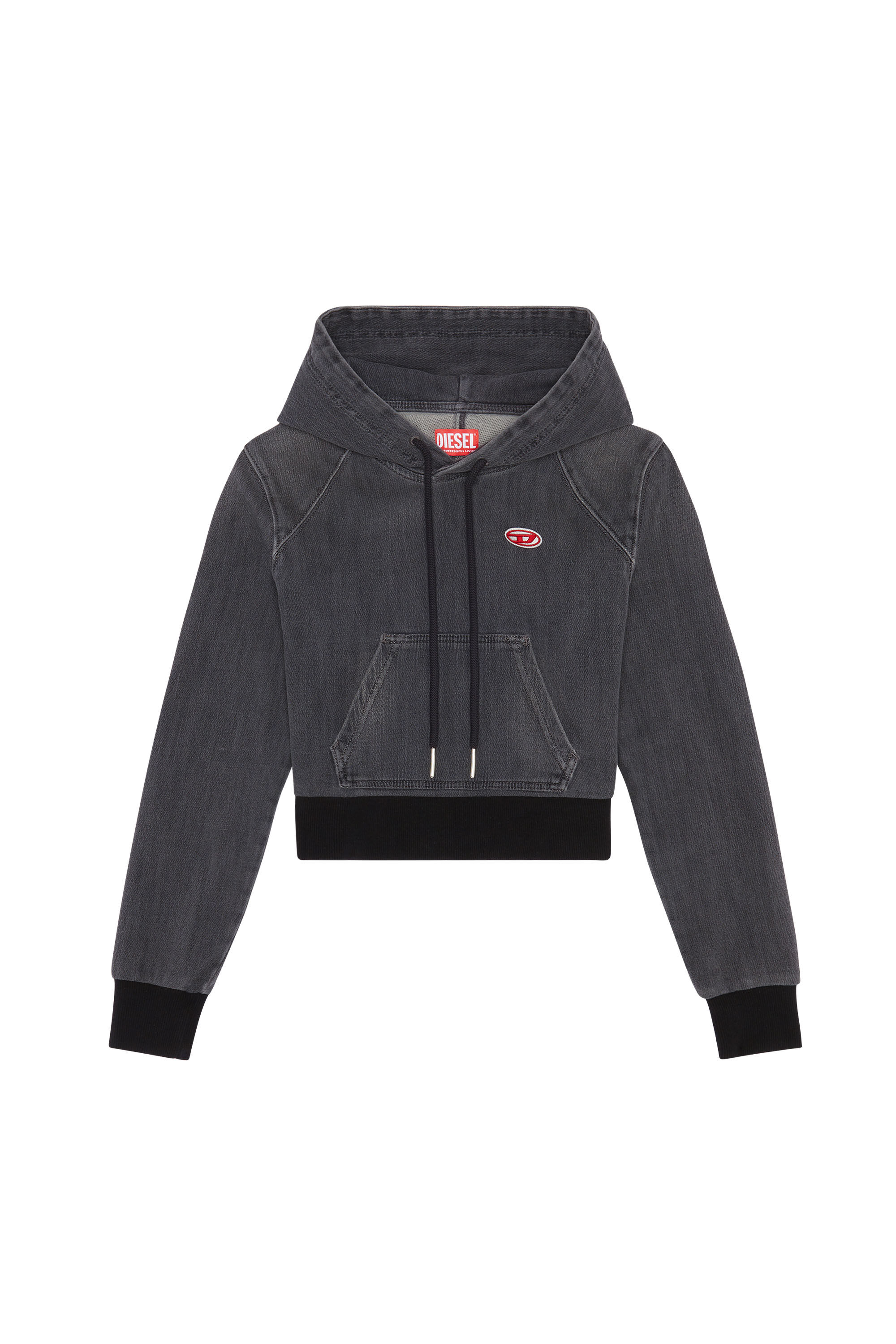 Diesel - D-ANGY TRACK DENIM HOODIE, Black/Dark grey - Image 2