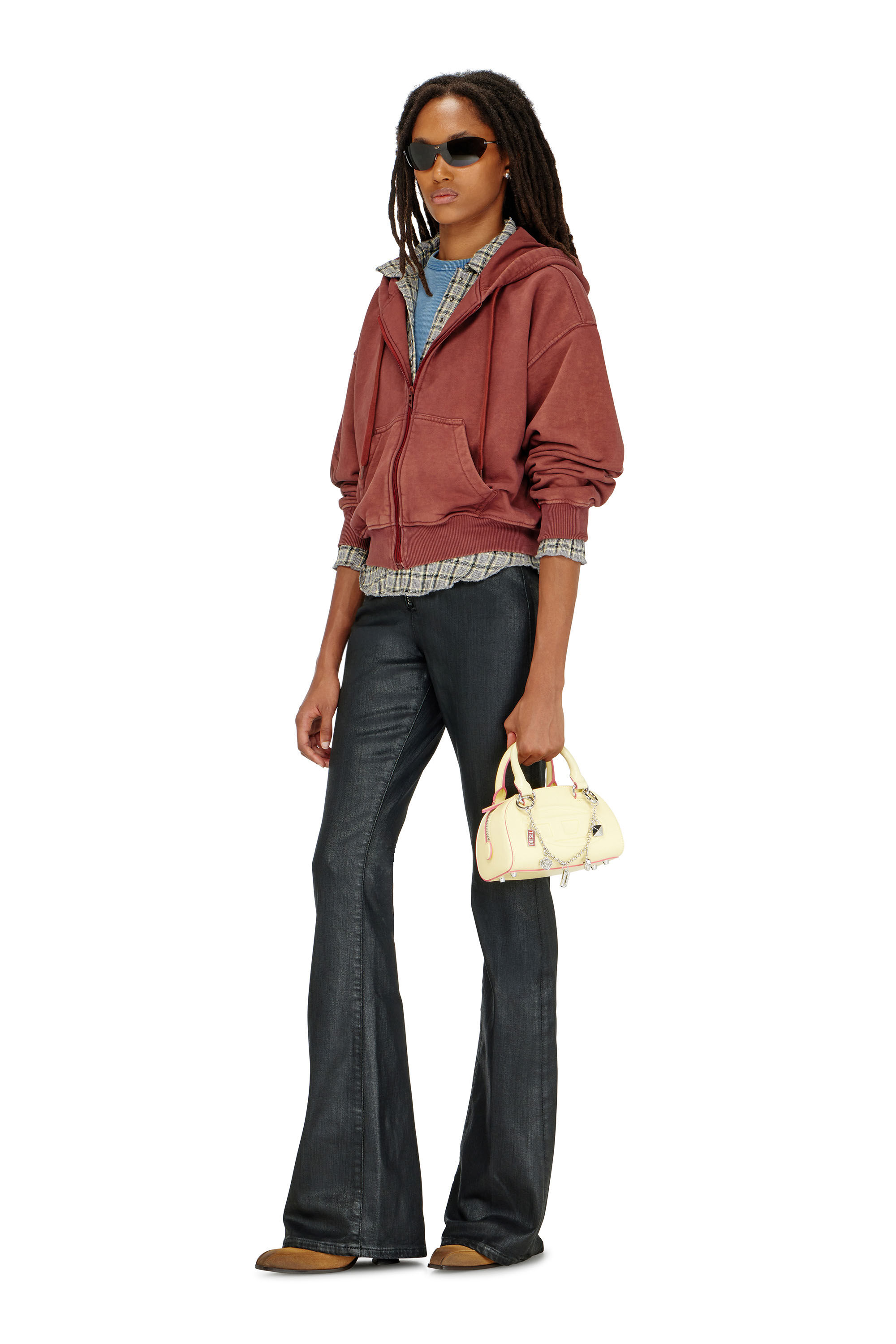 Diesel - F-ELYCY, Woman's Zip-up hoodie with puff-print floral logo in null - 1
