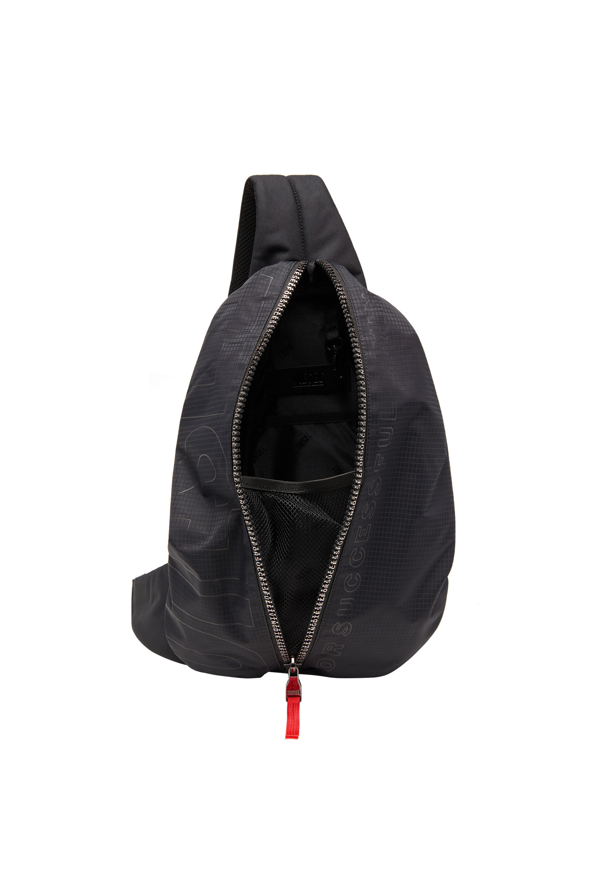 Men's Zip-D-Sling backpack in check-jacquard shell | Black | Diesel