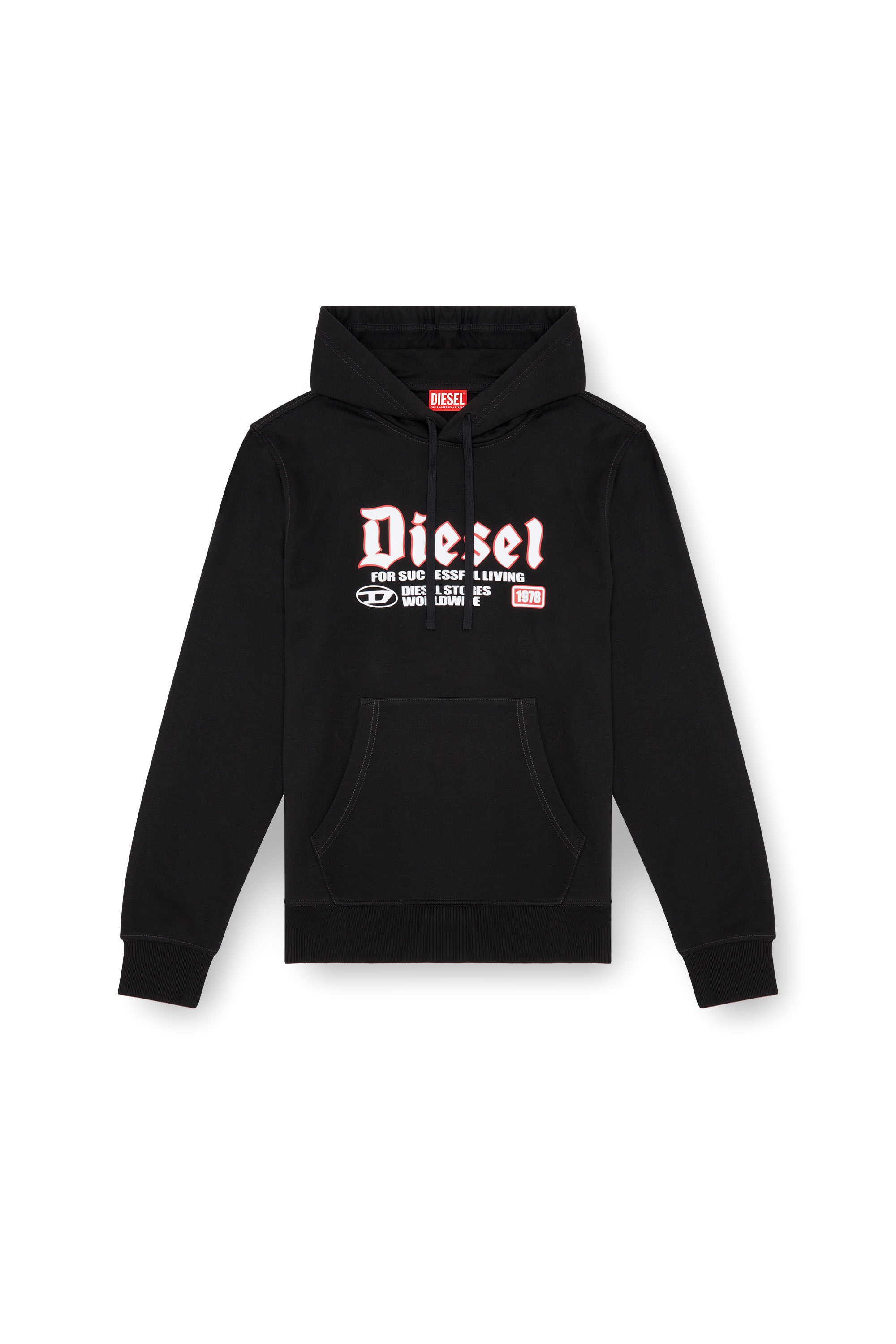 Men's Hoodie with flocked logo | Black | Diesel