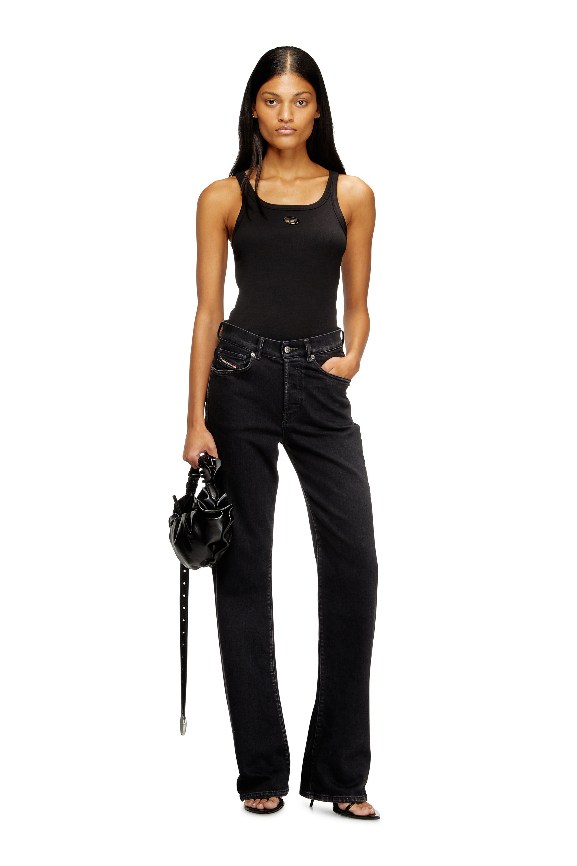 Women's Slim tank top with laser-cut Oval D | Black | Diesel