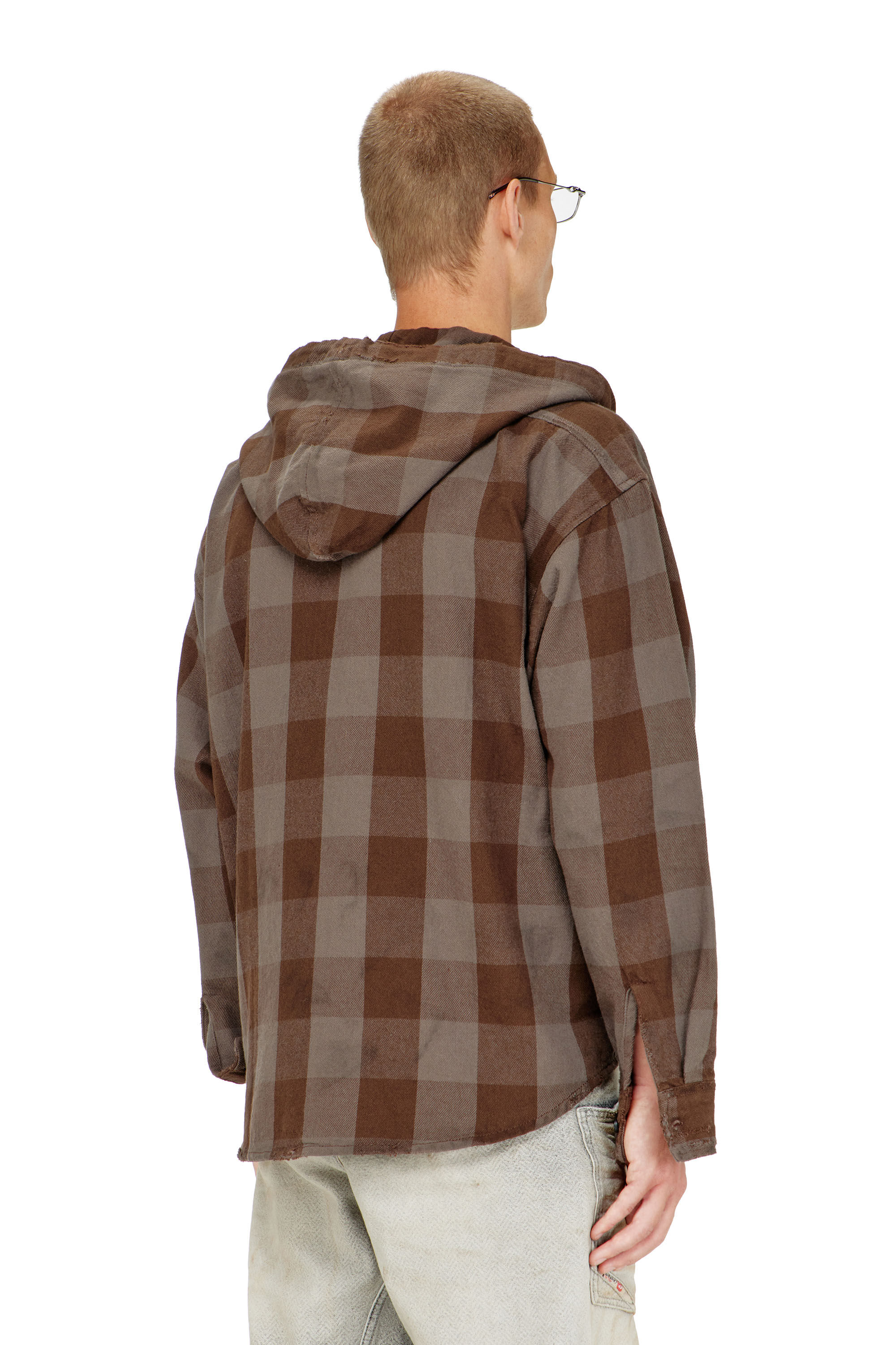 Diesel - S-DRUM-HOODY, Man's Distressed hooded shirt in check flannel in null - 4