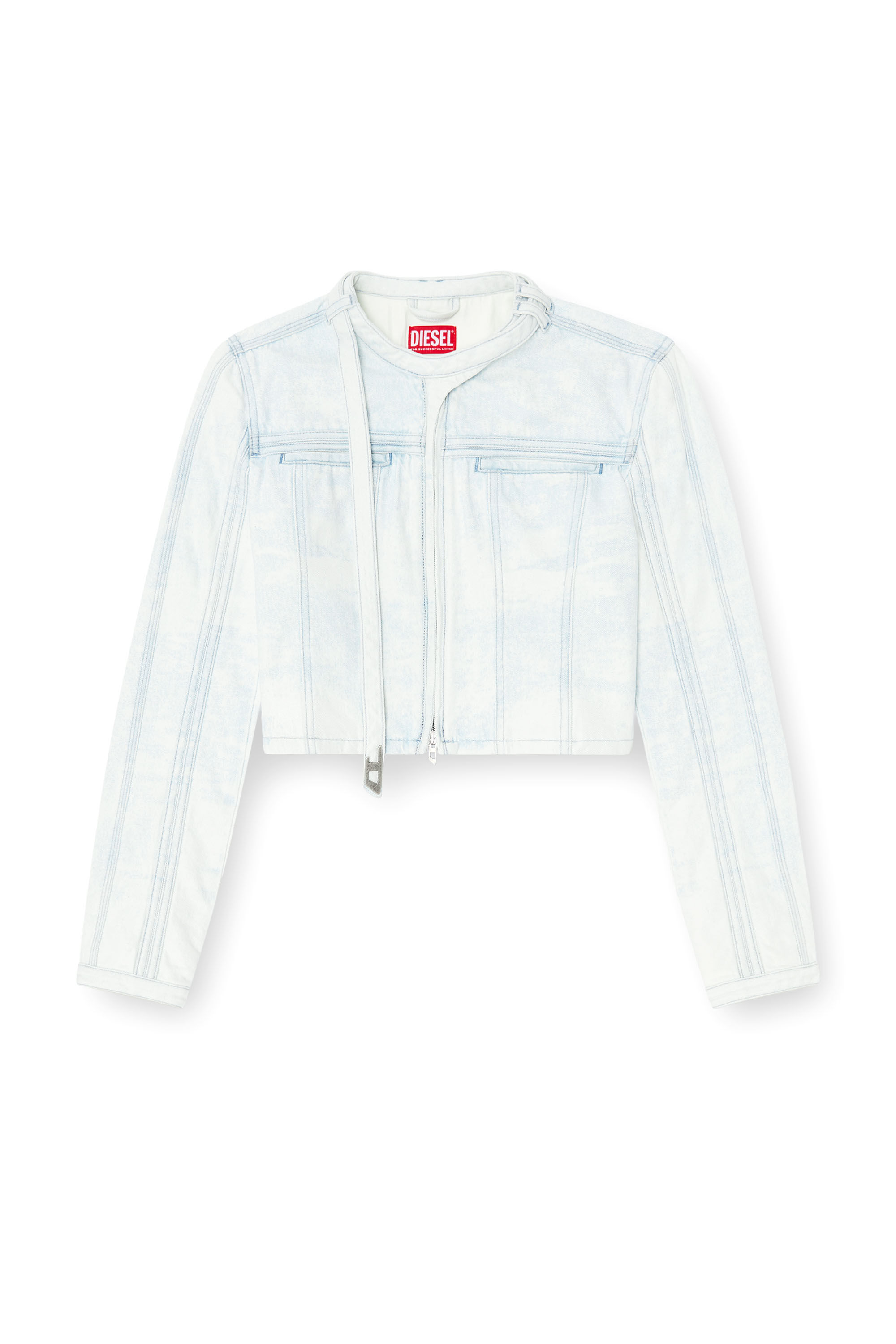 か*に様 DIESEL y2k coating short jacket sul Women's Cropped jacket in ice-blue satin denim | Blue | Diesel