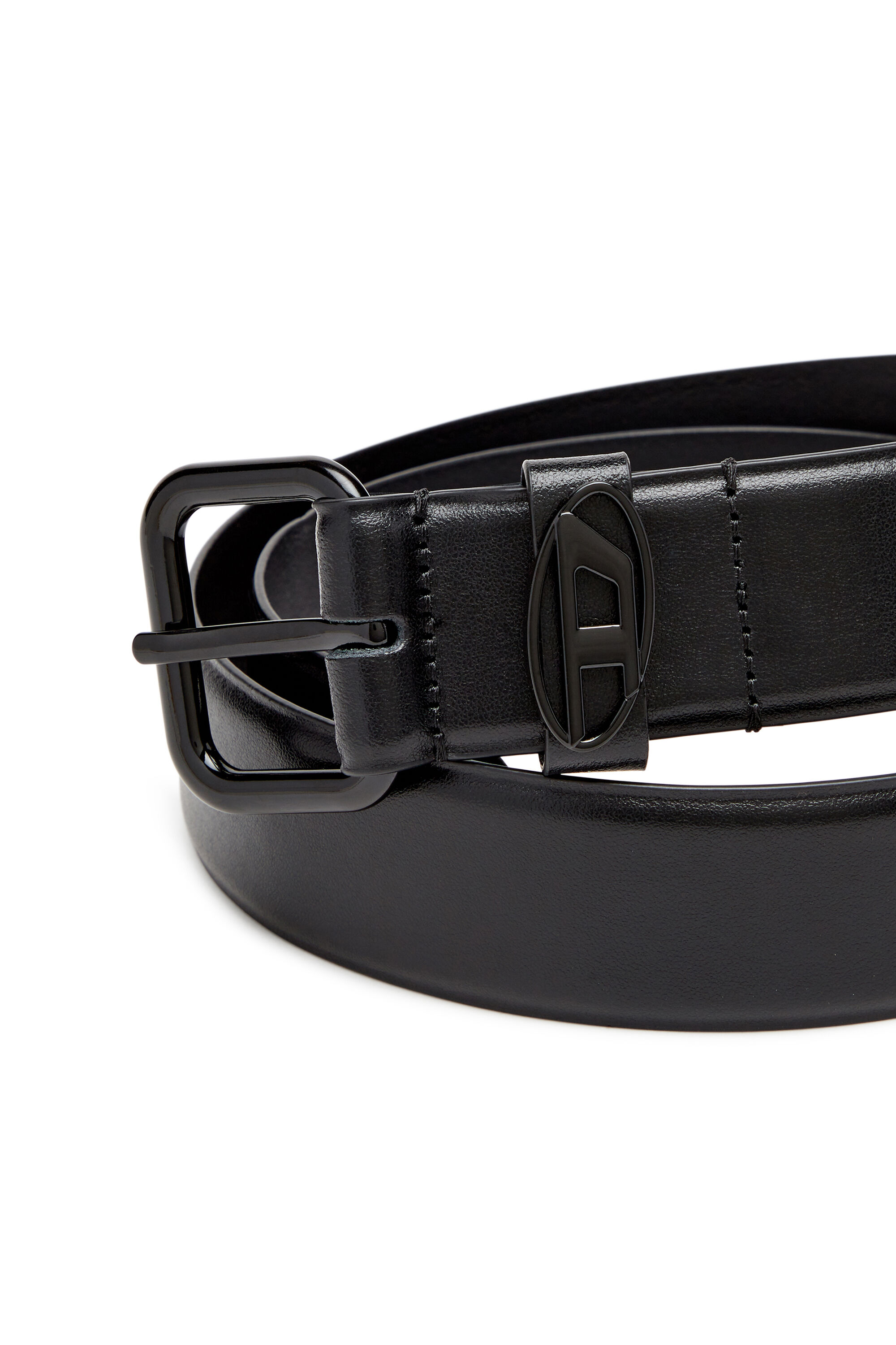 ◆DIESEL◆ Oval D Logo Leather Bracelet Diesel Oval D Logo Black Leather Stainless Steel Bracelet
