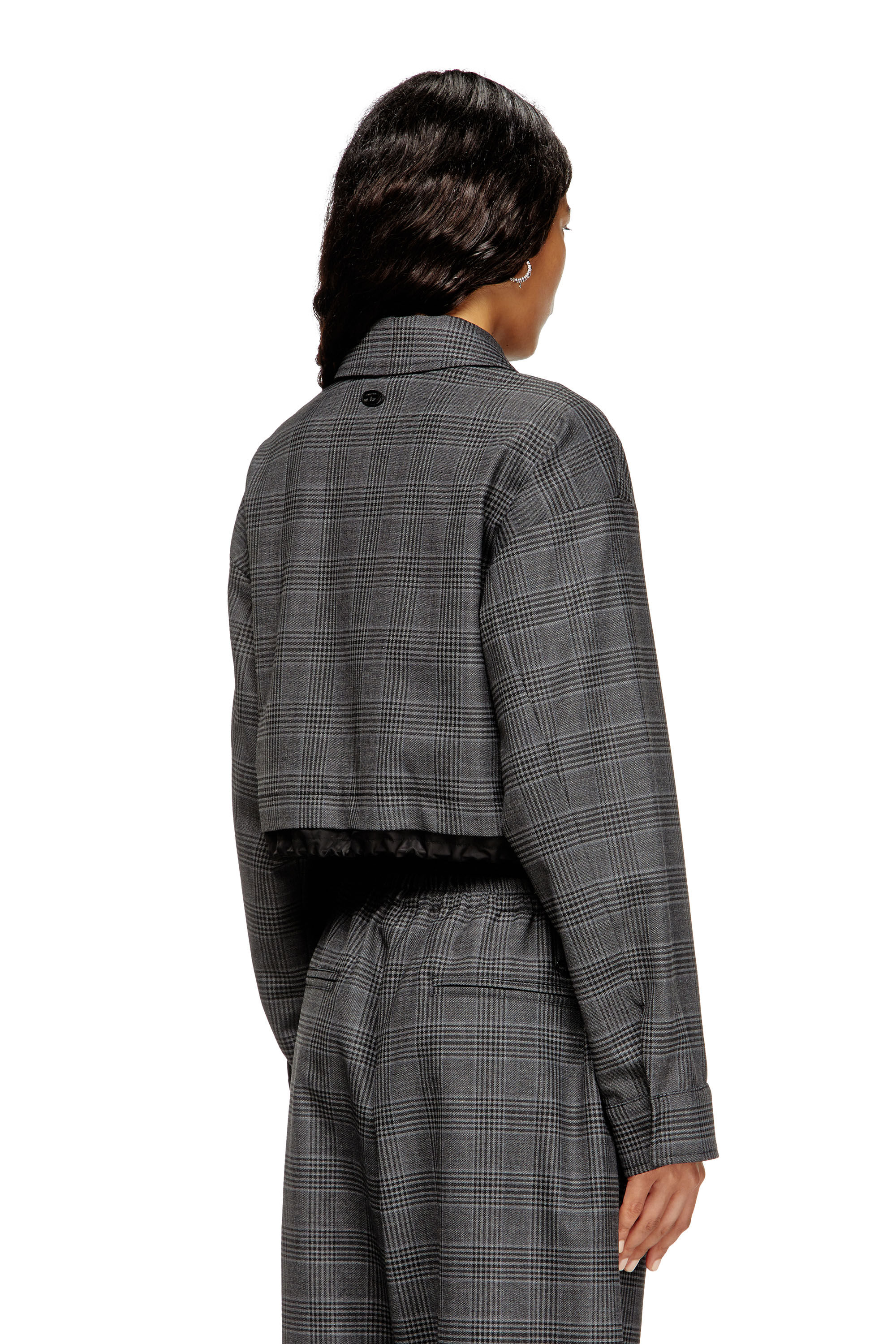 Women's Cropped Prince of Wales wool-blend coach jacket | Black