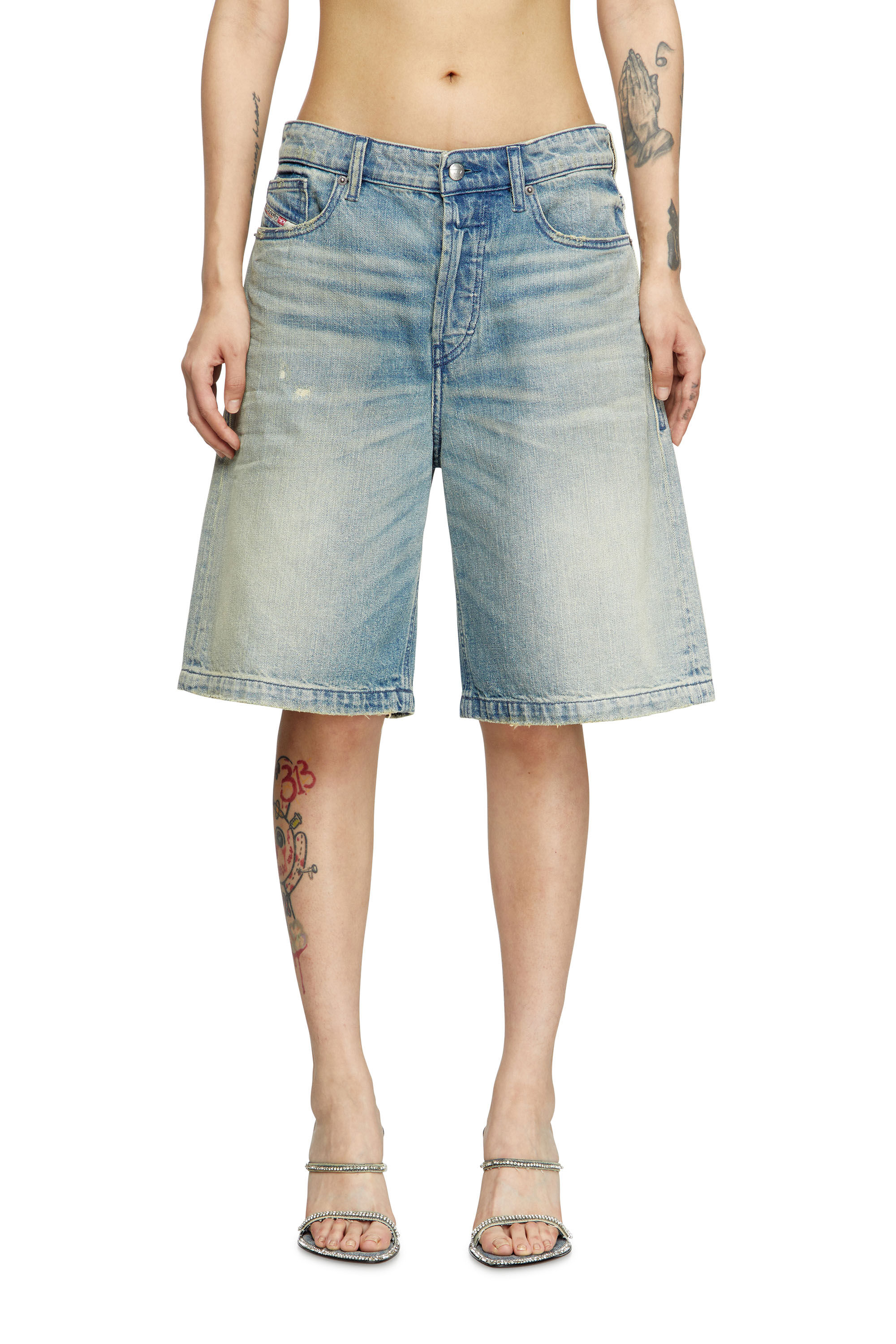 Women's Shorts in worn-effect denim | Blue | Diesel {{Country}}