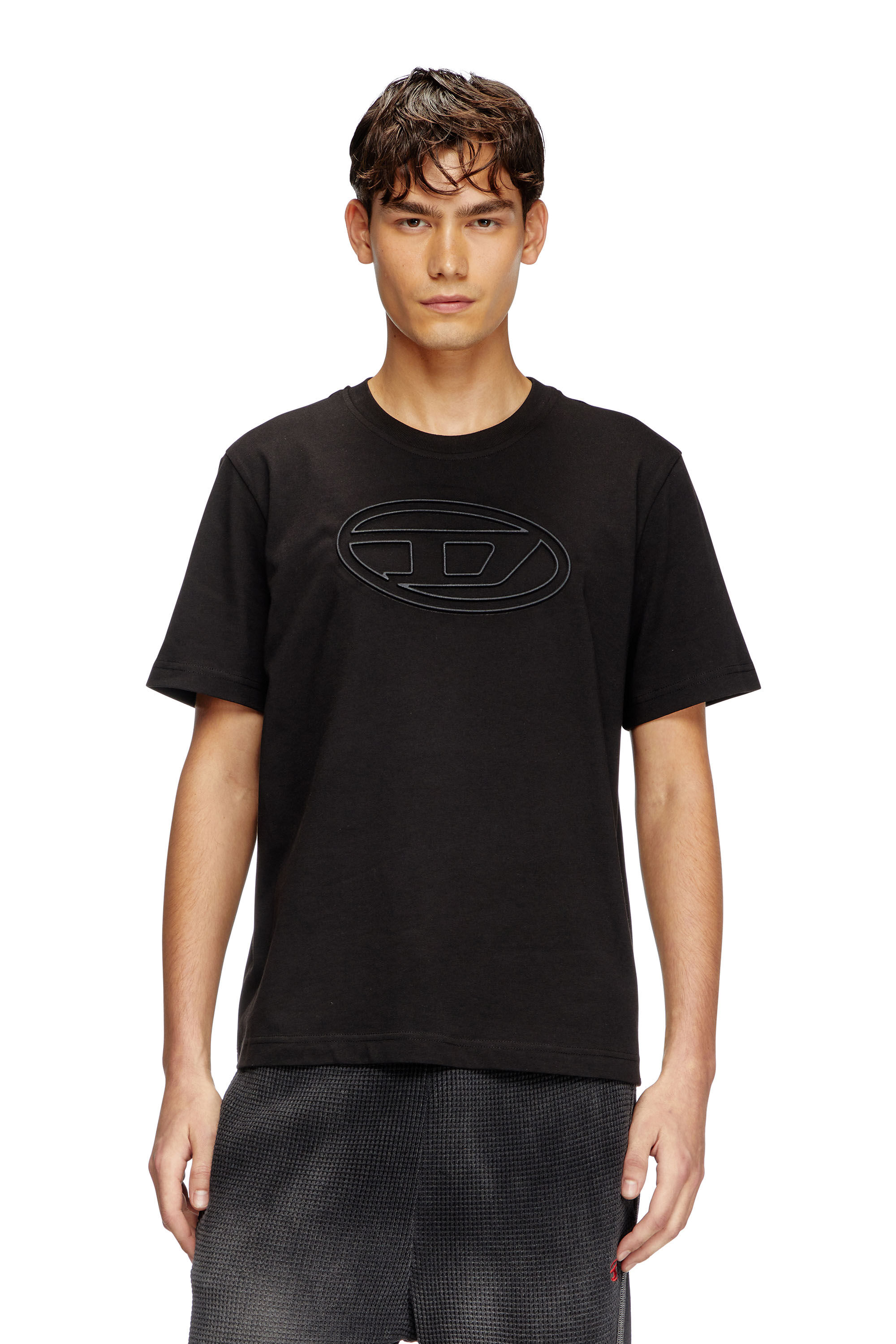 Men's T-shirt with embossed Oval D | Black | Diesel