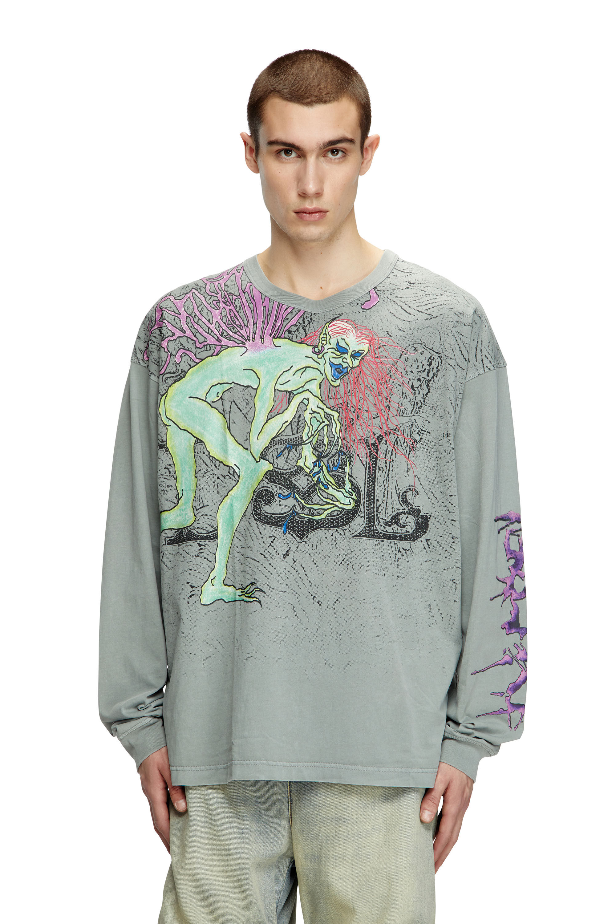 春先取りの | graphics tattoo with T-shirt Long-sleeve Men's Grey Diesel | トップス