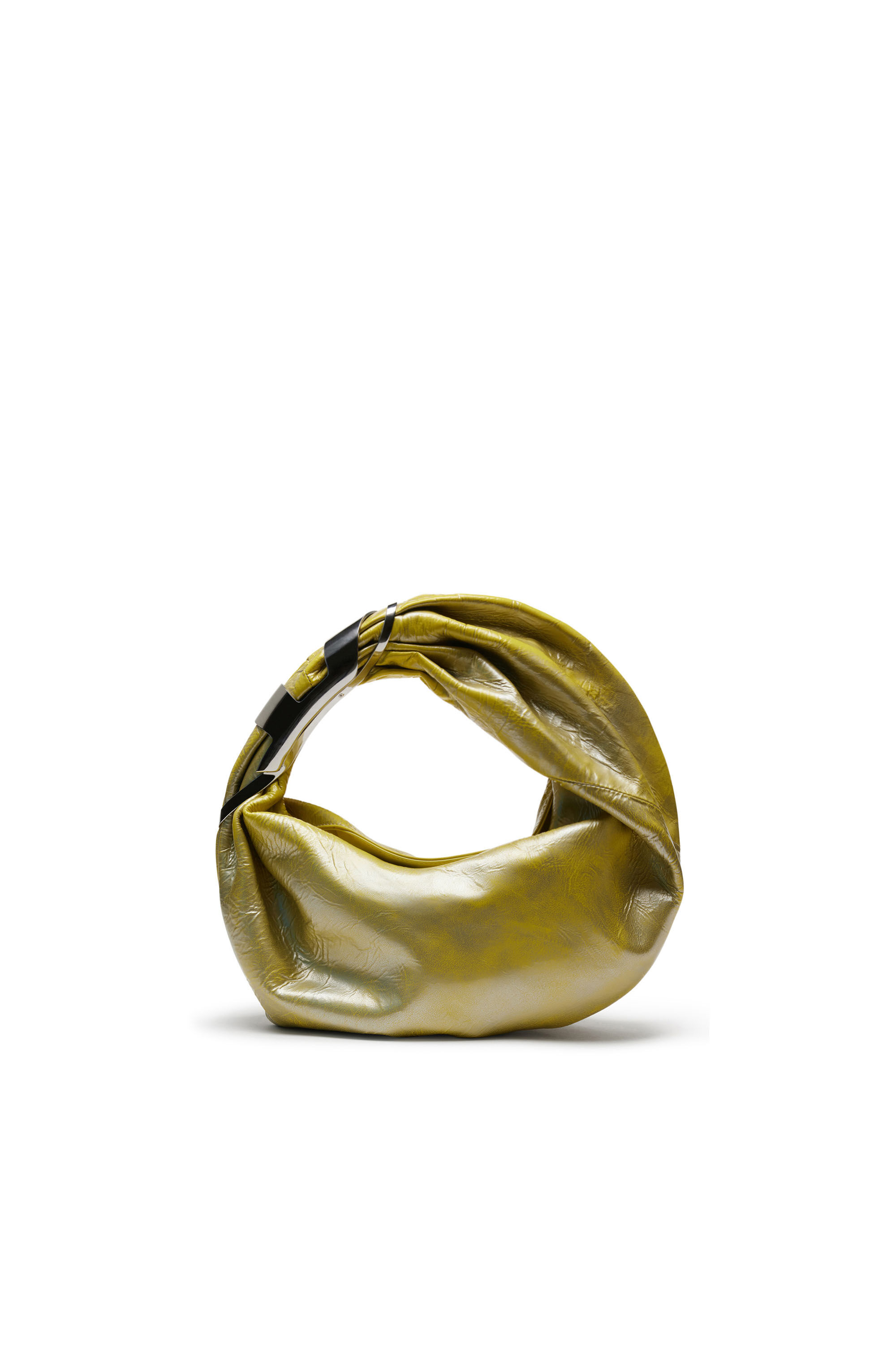Diesel - GRAB-D HOBO S, Woman Grab-D S-Hobo bag in metallic leather in Yellow - Image 1