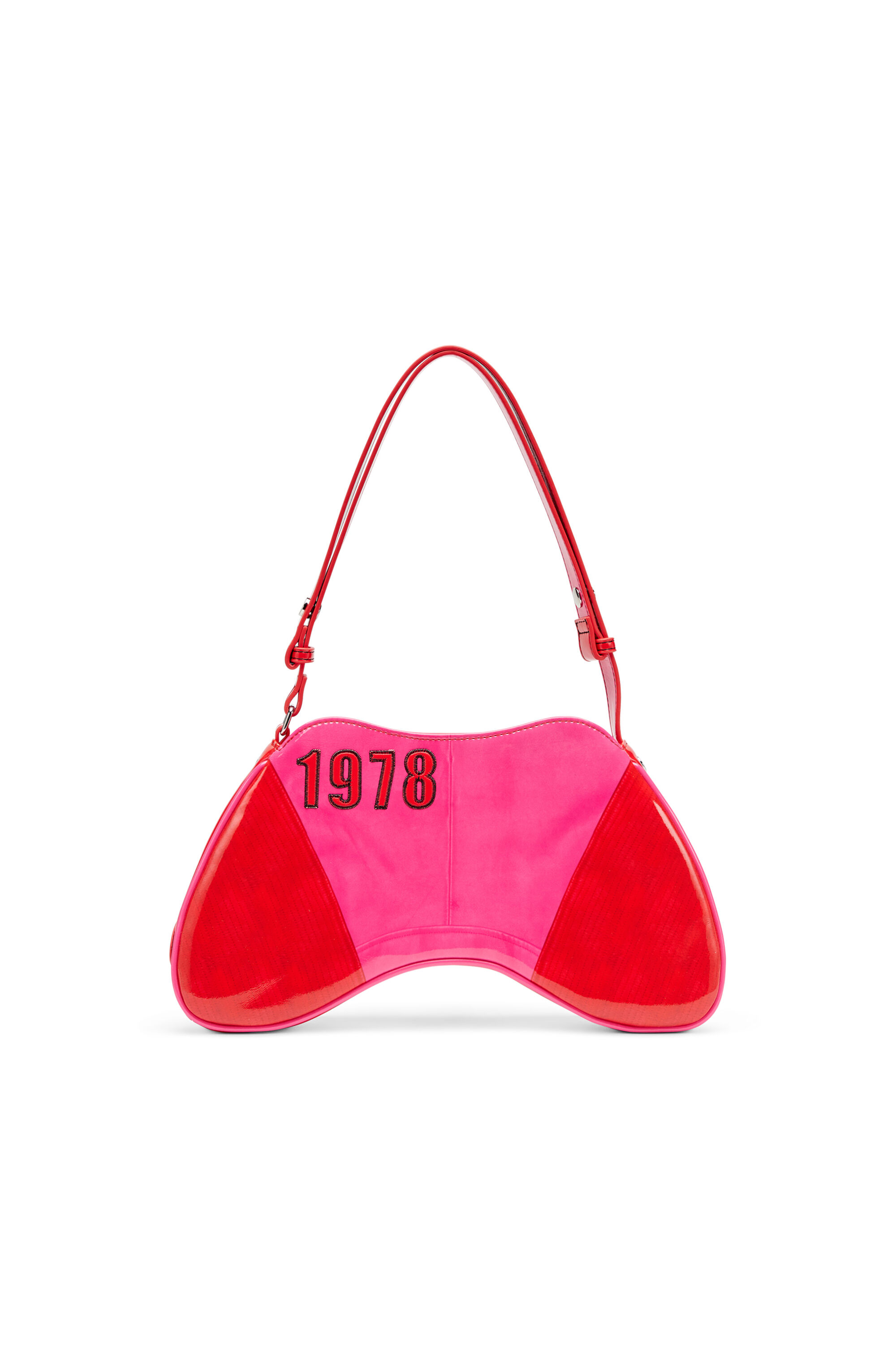 Women's Play-Glossy shoulder bag with biker details | Pink