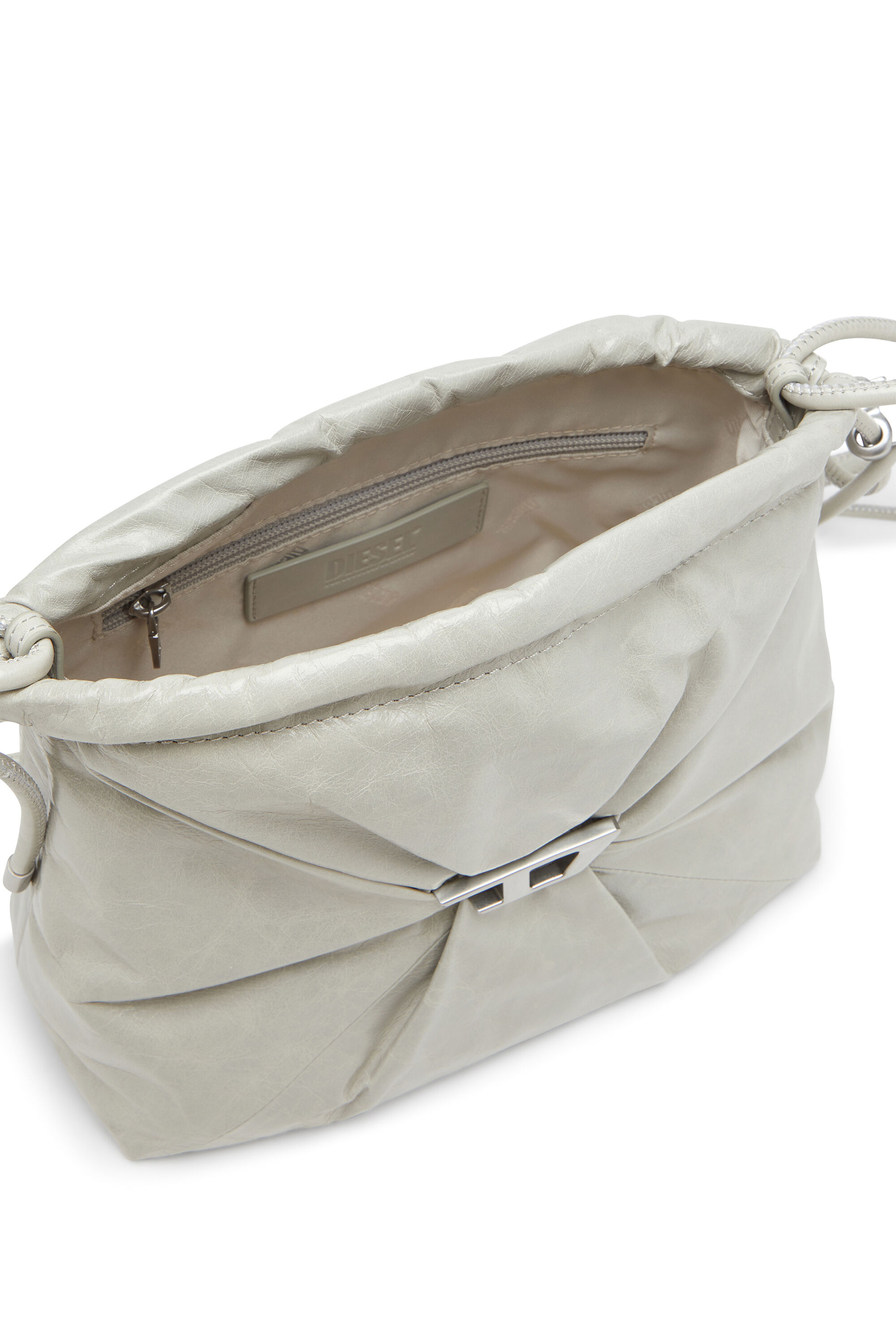 Diesel - SCRUNCH-D BUCKET, Woman's Scrunch-D-Bucket bag in shiny wrinkled leather in White - 3