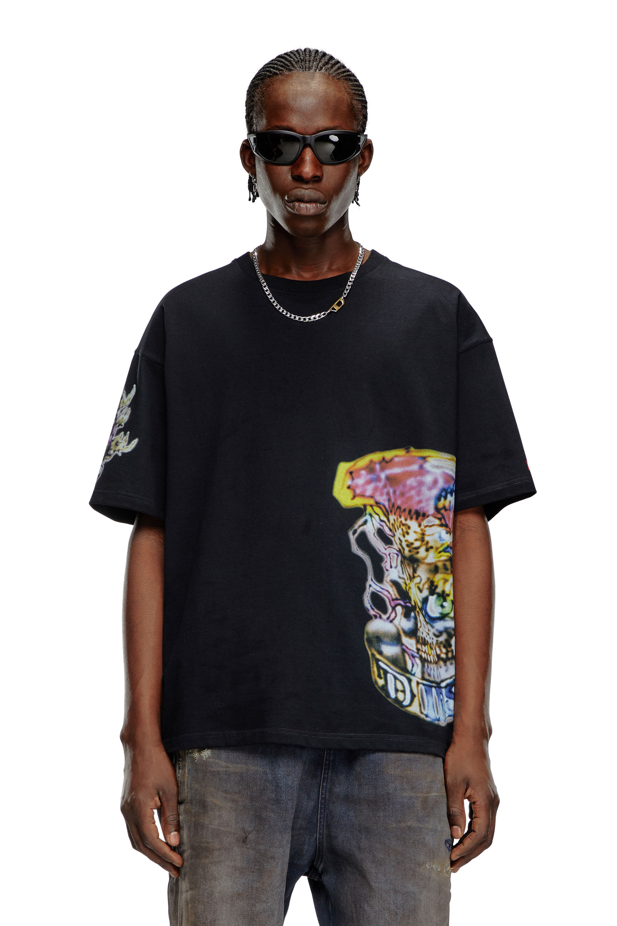 Men's T-shirt with blurry tattoo prints | Black | Diesel