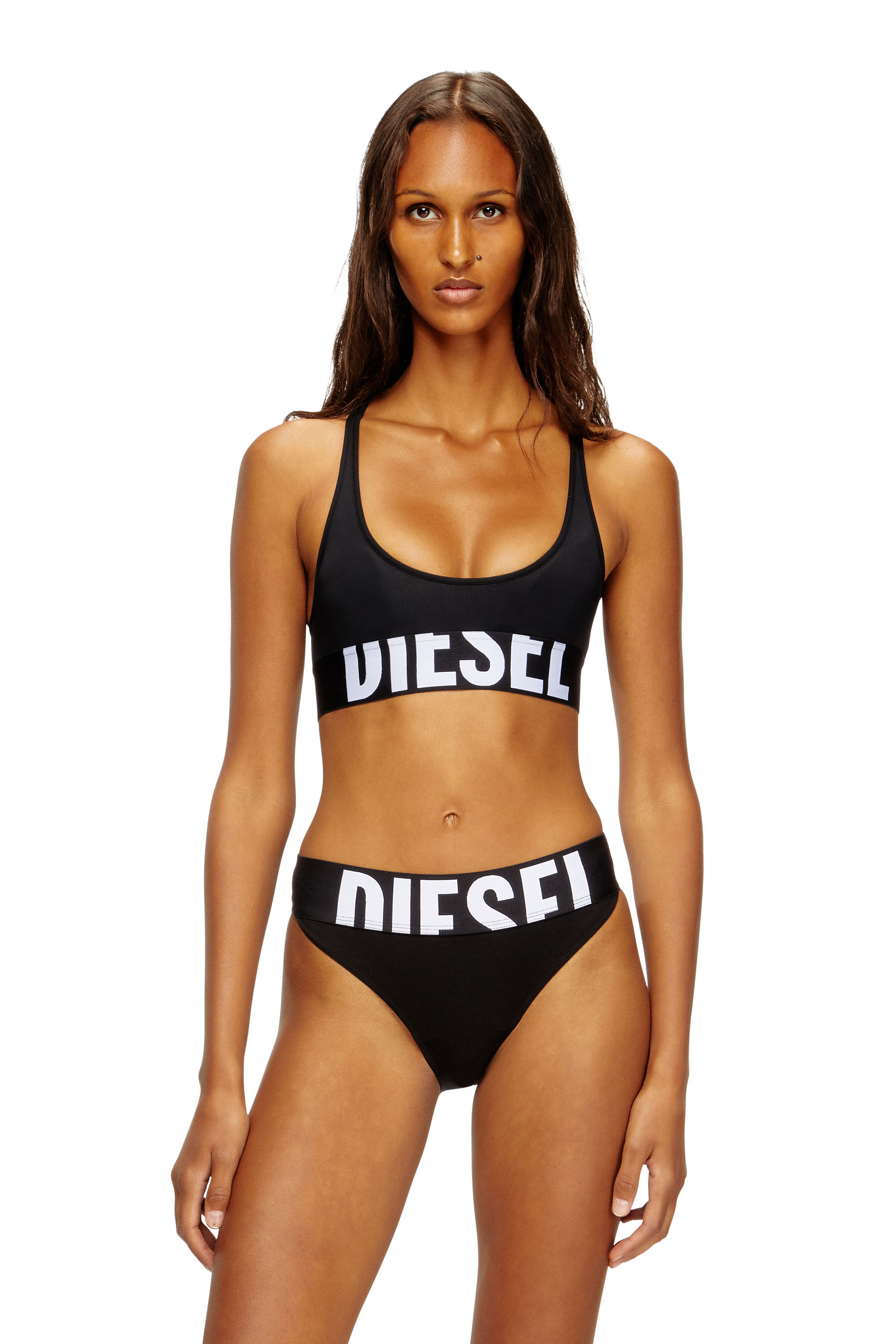 Diesel - ALLISON-D-POP, Woman's Microfibre sports bra with cut-off logo in Black - 3