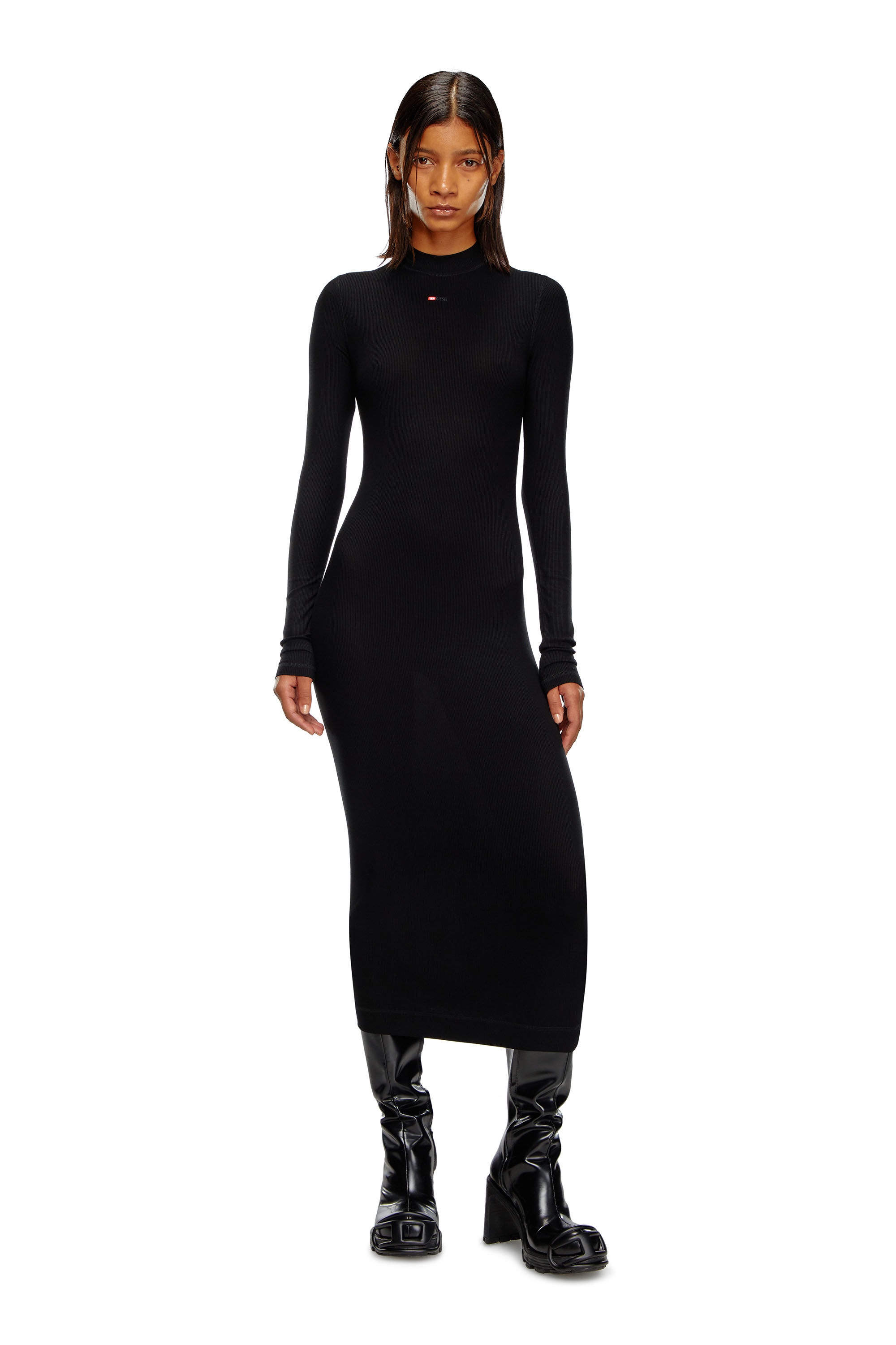 【送料&関税込】Diesel d-mokky-ls-microdiv Midi Dress Women's Mock-neck midi dress | Black | Diesel