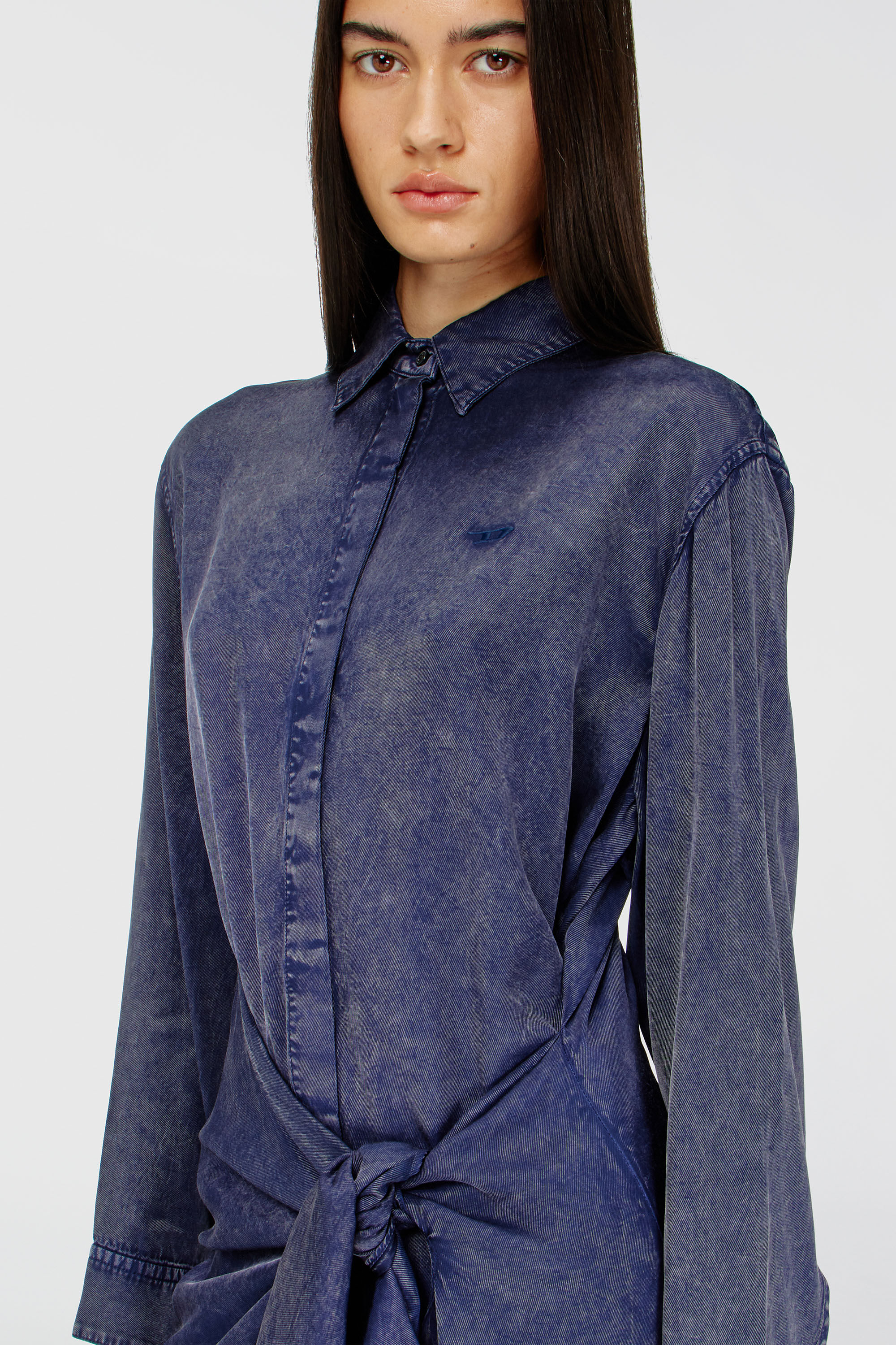 Diesel - D-ILETTA-B2, Woman's Midi shirt dress in denim-effect viscose in null - 5