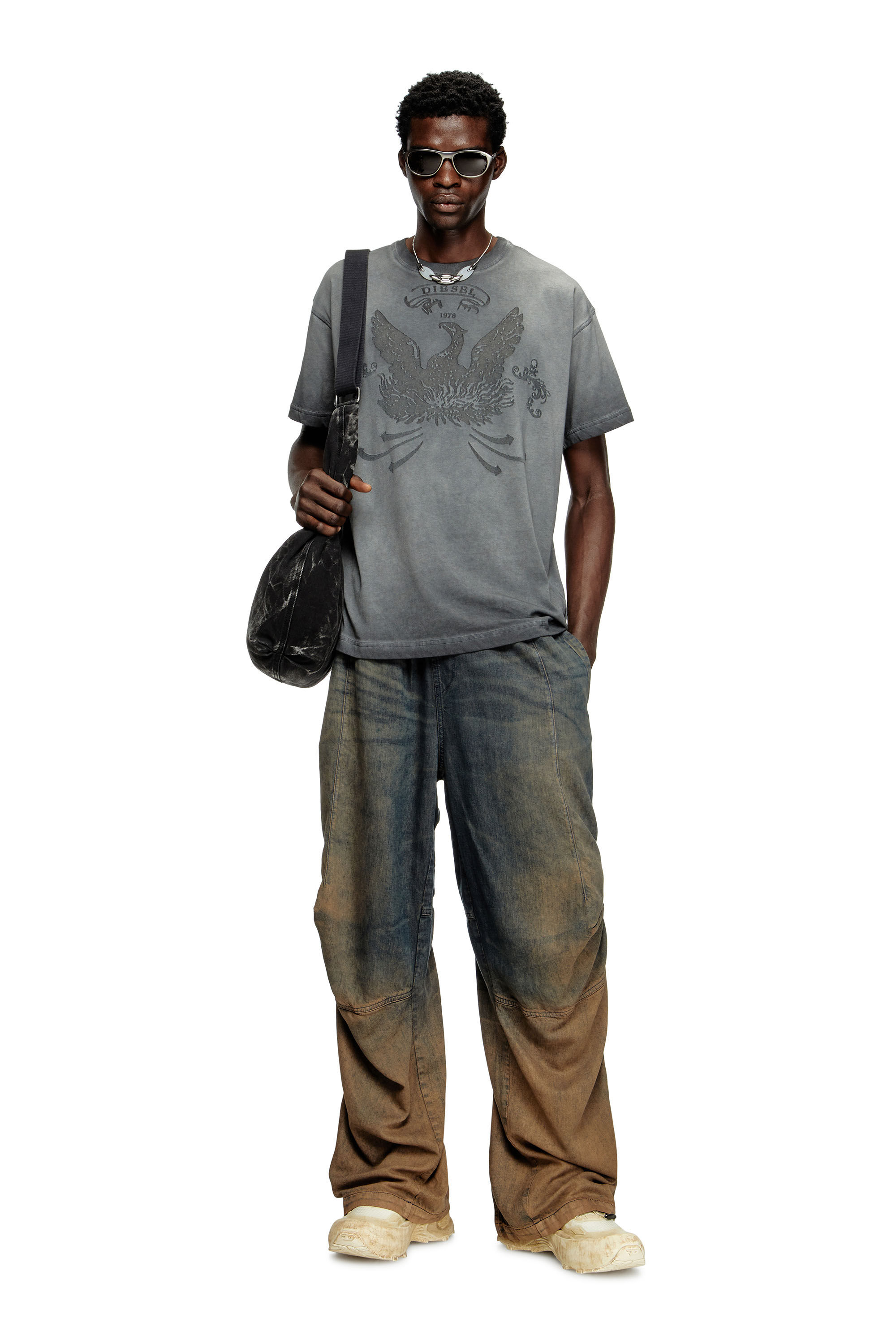Men's T-shirt with phoenix devoré | Grey | Diesel