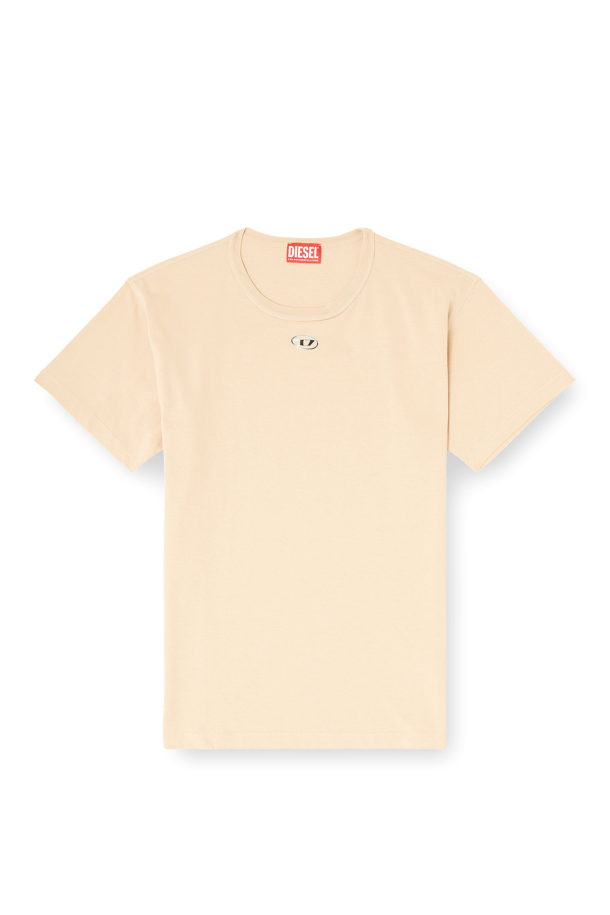 Diesel - T-NORMY-OD-S1, Woman's Cotton T-shirt with metallic Oval D in Beige - 2