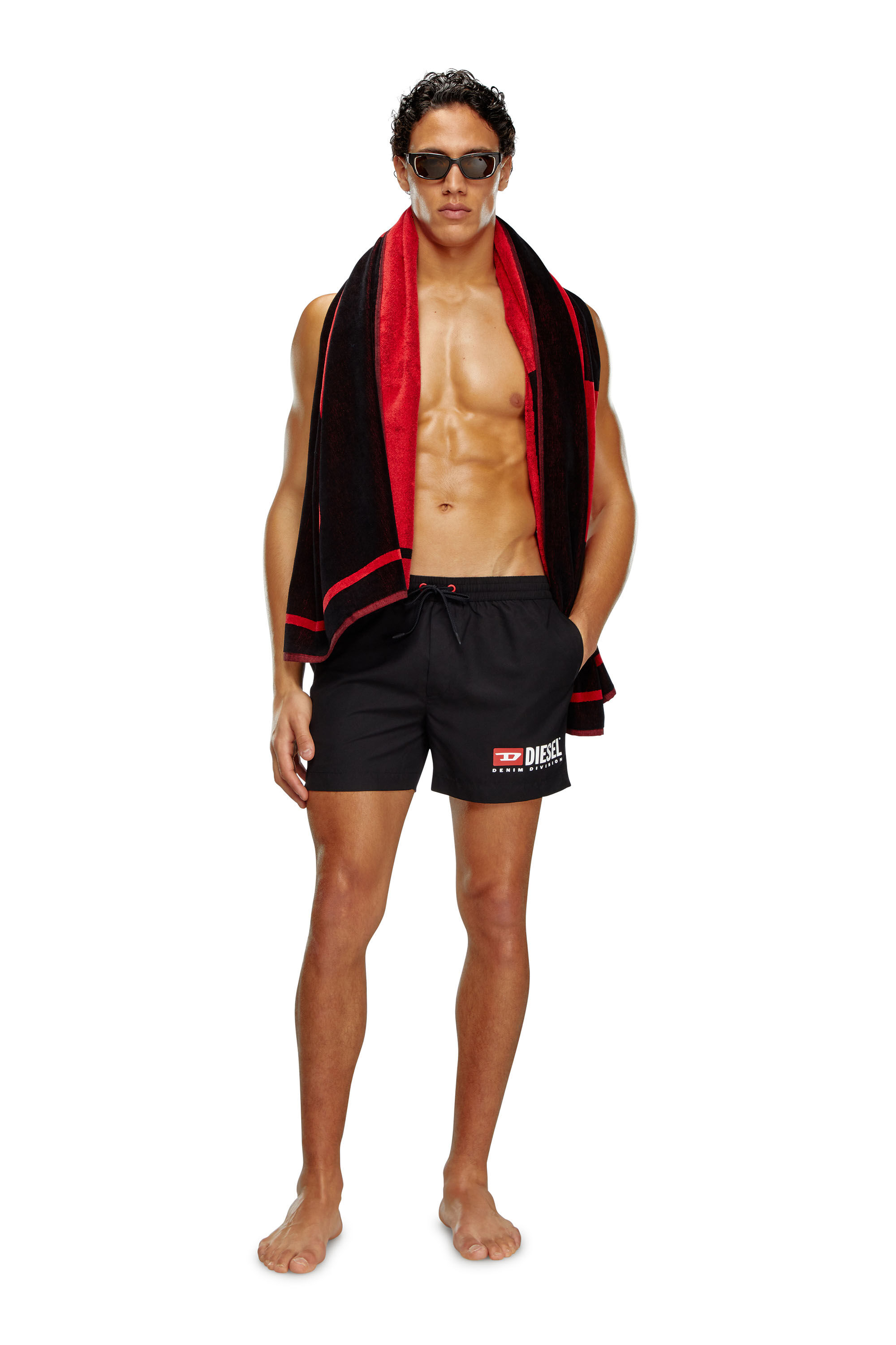 【DIESEL】Bmbx-Ken-37-Zip Men's Mid-length swim shorts with denim print | Blue | Diesel