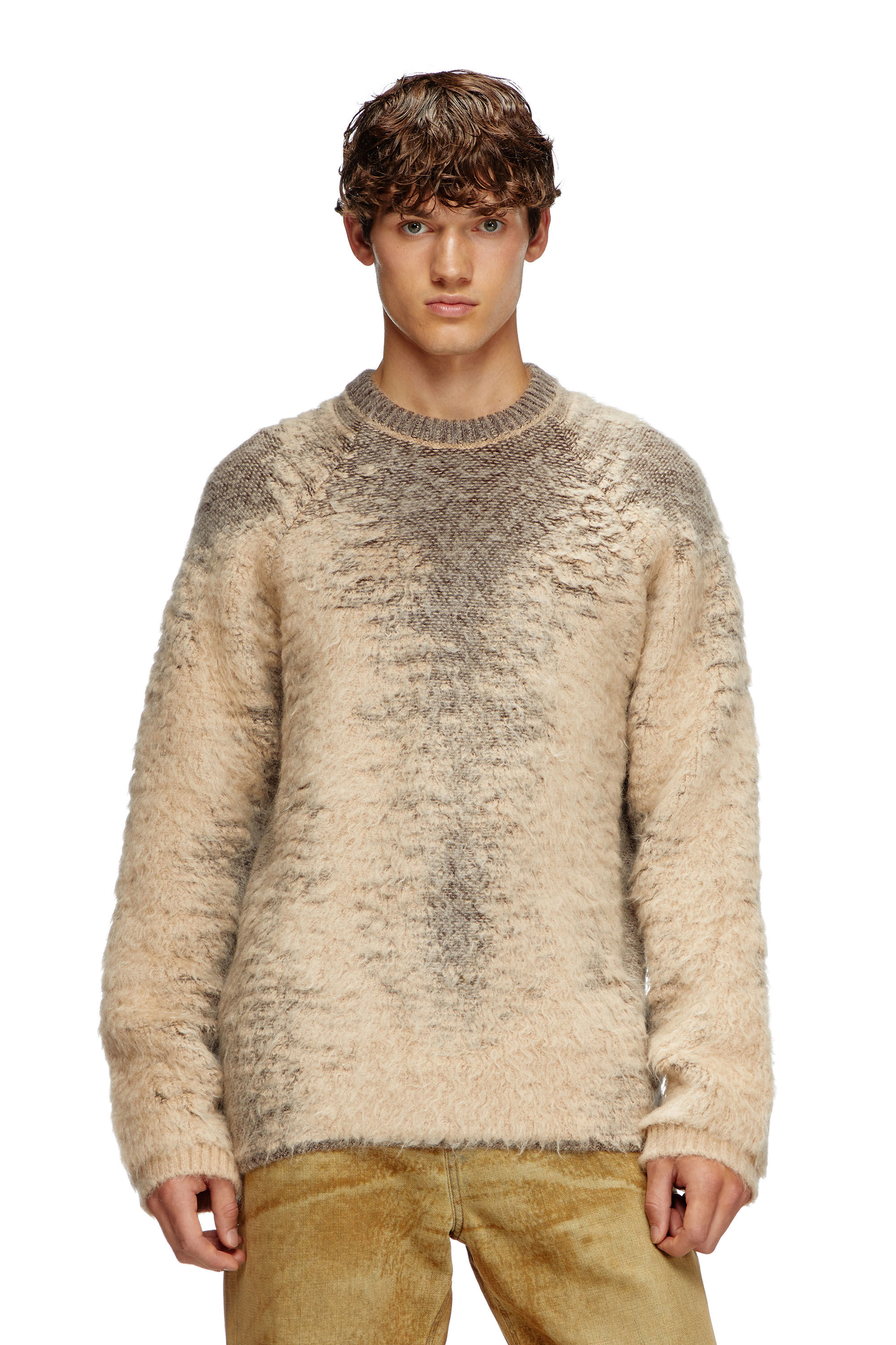 Men's Mohair-blend jumper with sweat effects | Beige | Diesel