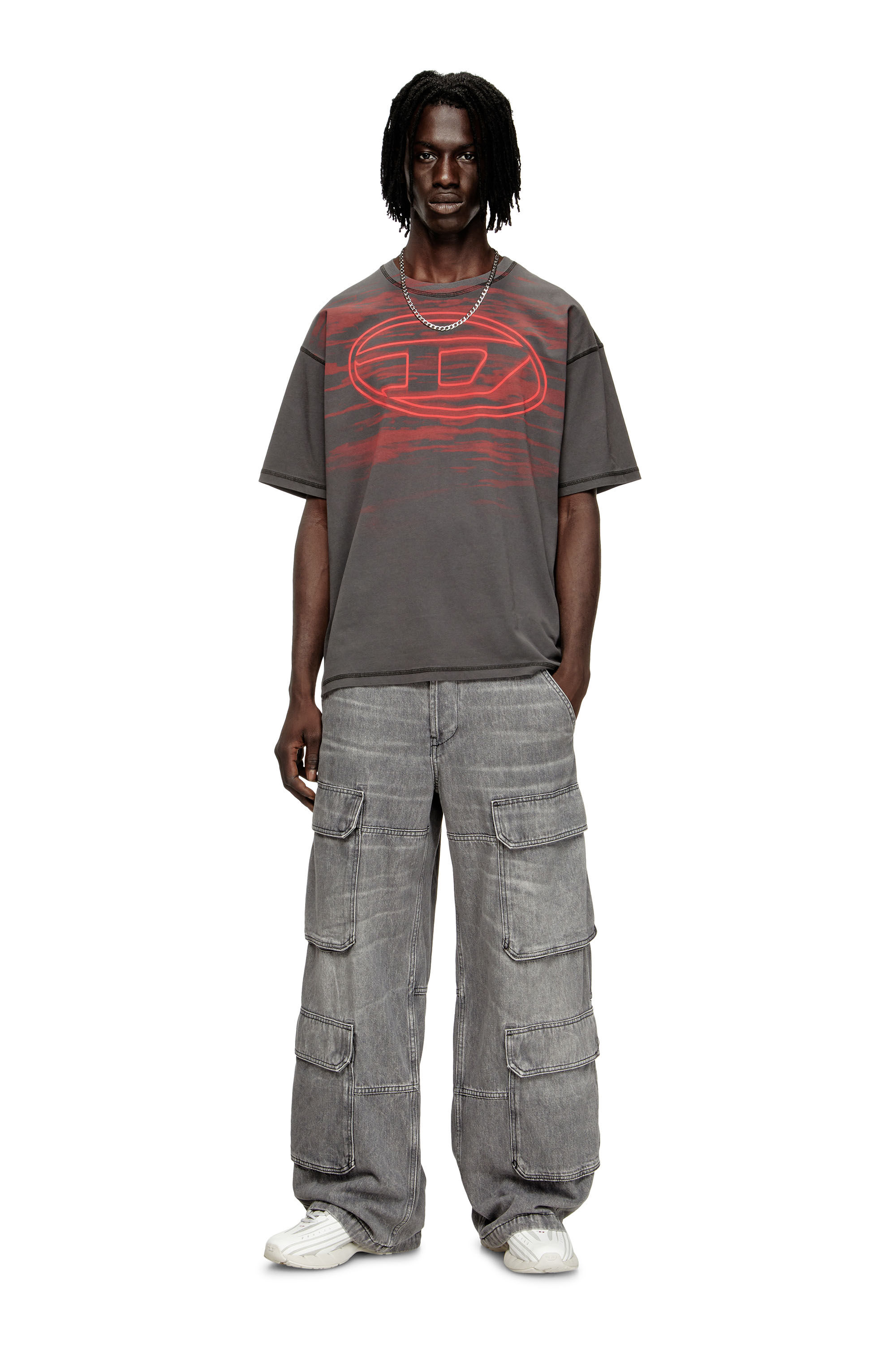 Men's Cotton T-shirt with Oval D print | Grey | Diesel
