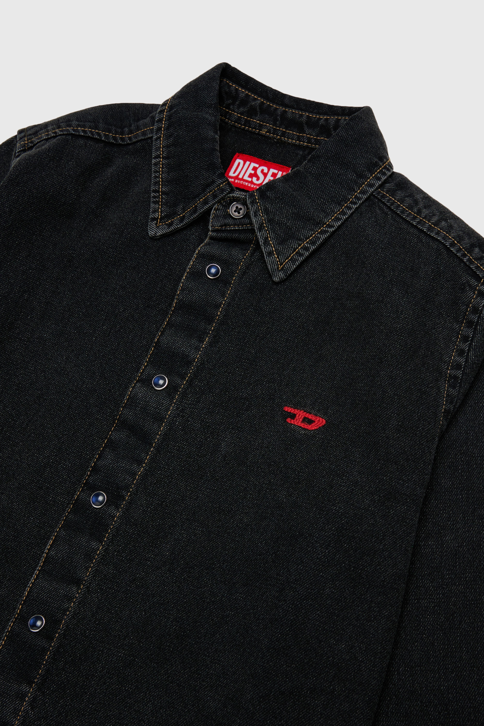 Diesel - CSIMPLY-OVER, Man's Denim shirt with D logo embroidery in Black/Dark grey - 3