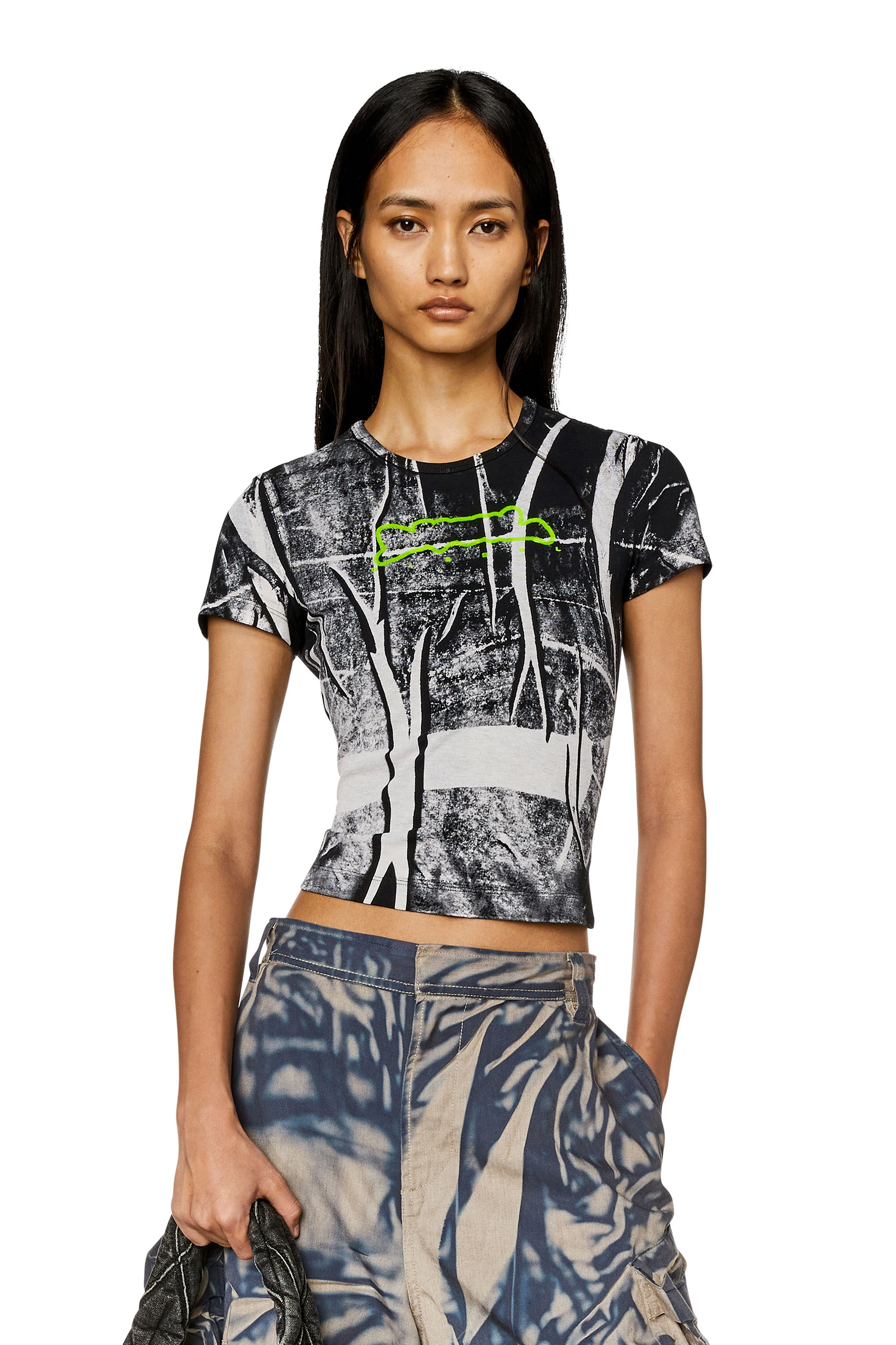 Women's T-shirt with creased print | Multicolor | Diesel {{Country}}