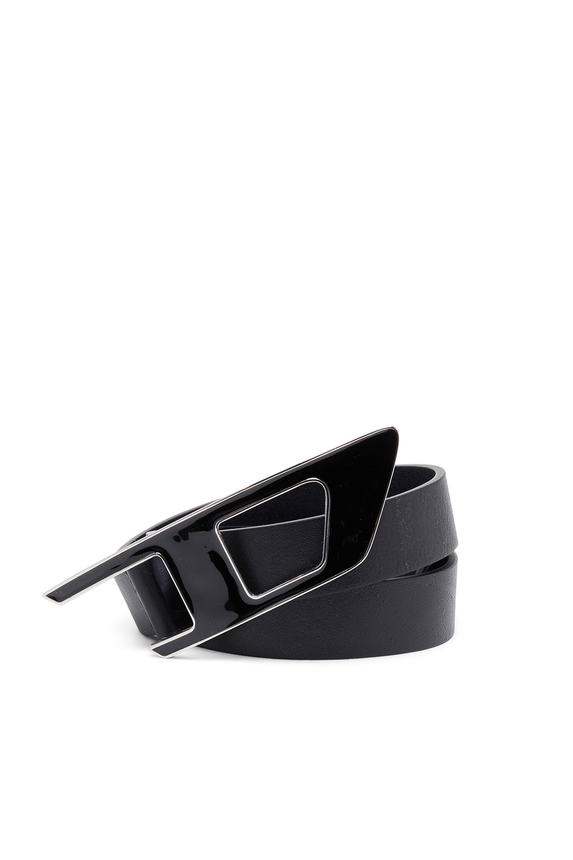 Women's 2.5cm leather belt with enamelled d buckle | Black