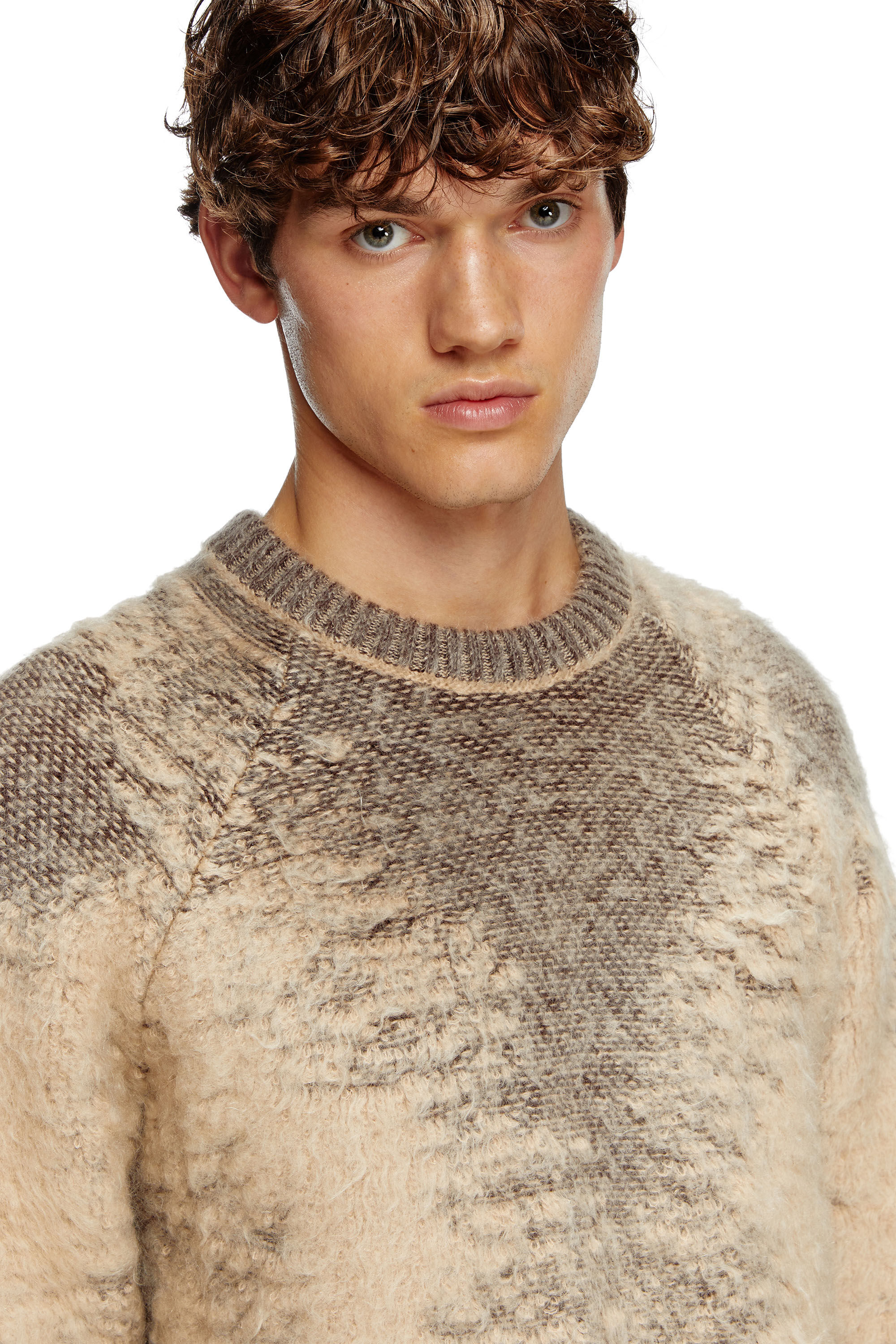 Men's Mohair-blend jumper with sweat effects | Beige | Diesel BG