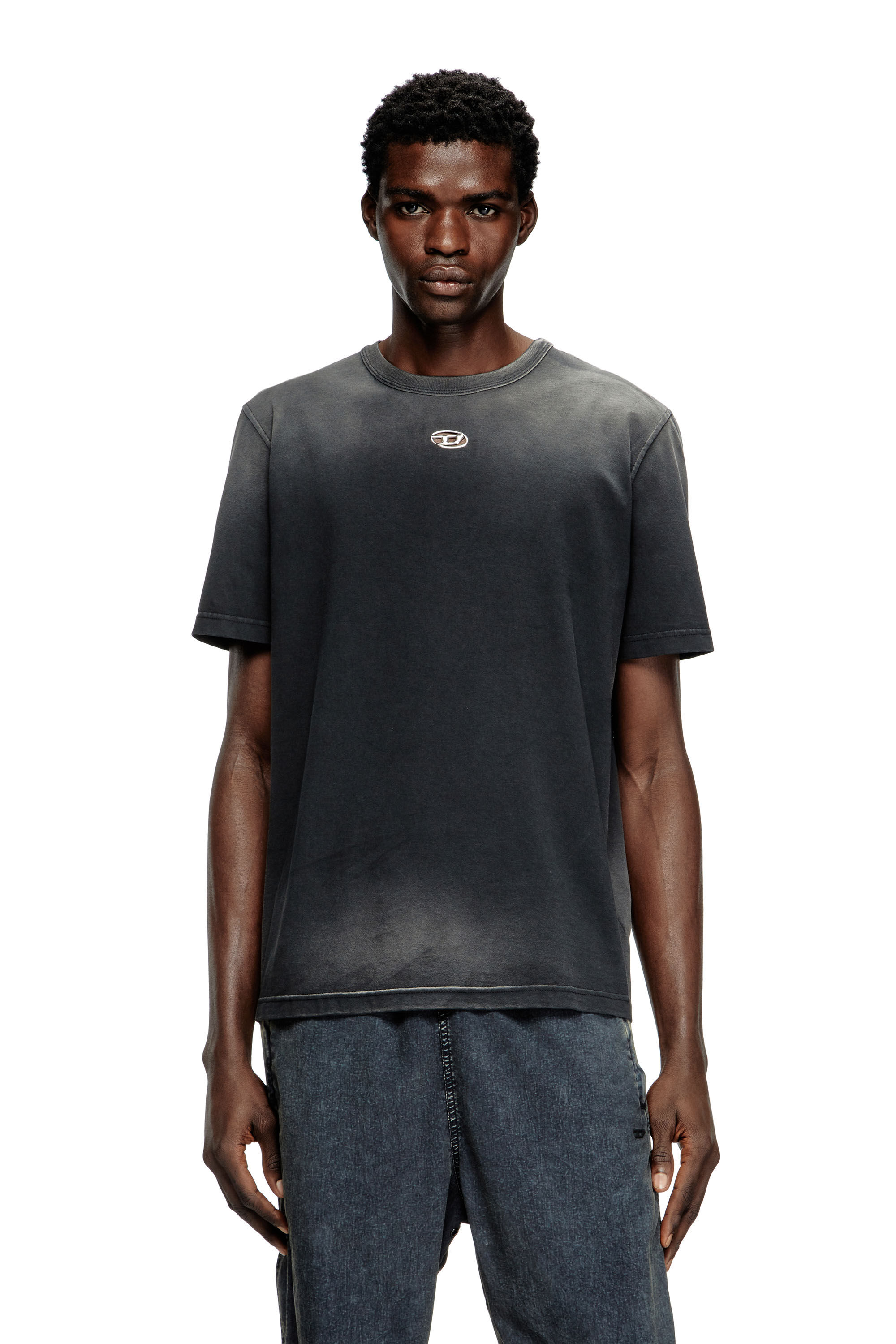 Men's Faded T-shirt with cut-out Oval D | Black | Diesel