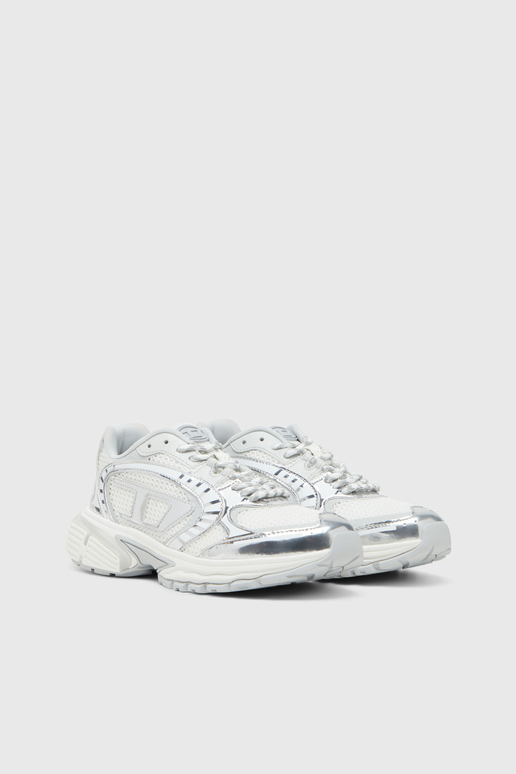 Diesel - S-PRO-V-DENSE LOW W, Woman's S-Pro-V-Dense-Metallic mesh sneakers with Oval D logo in White/Silver - 2