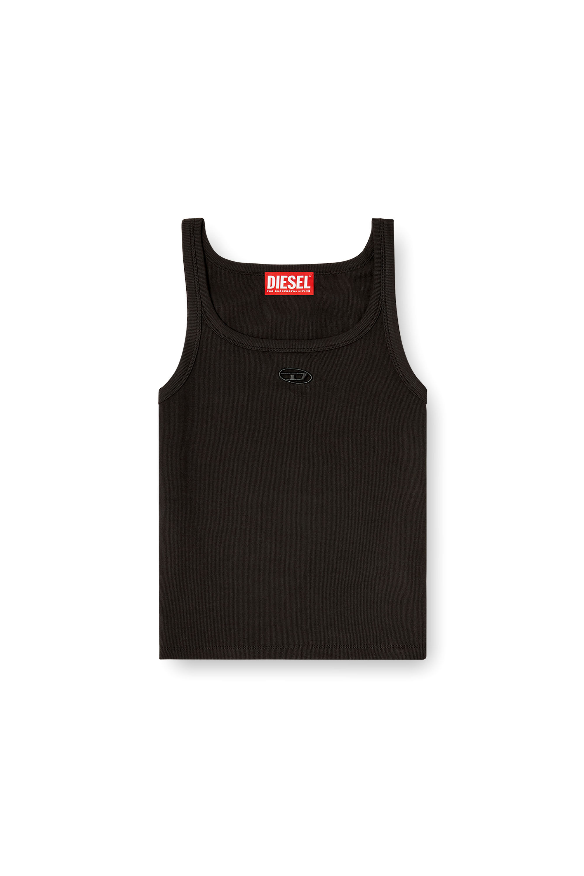 Women's Slim tank top with laser-cut Oval D | Black | Diesel