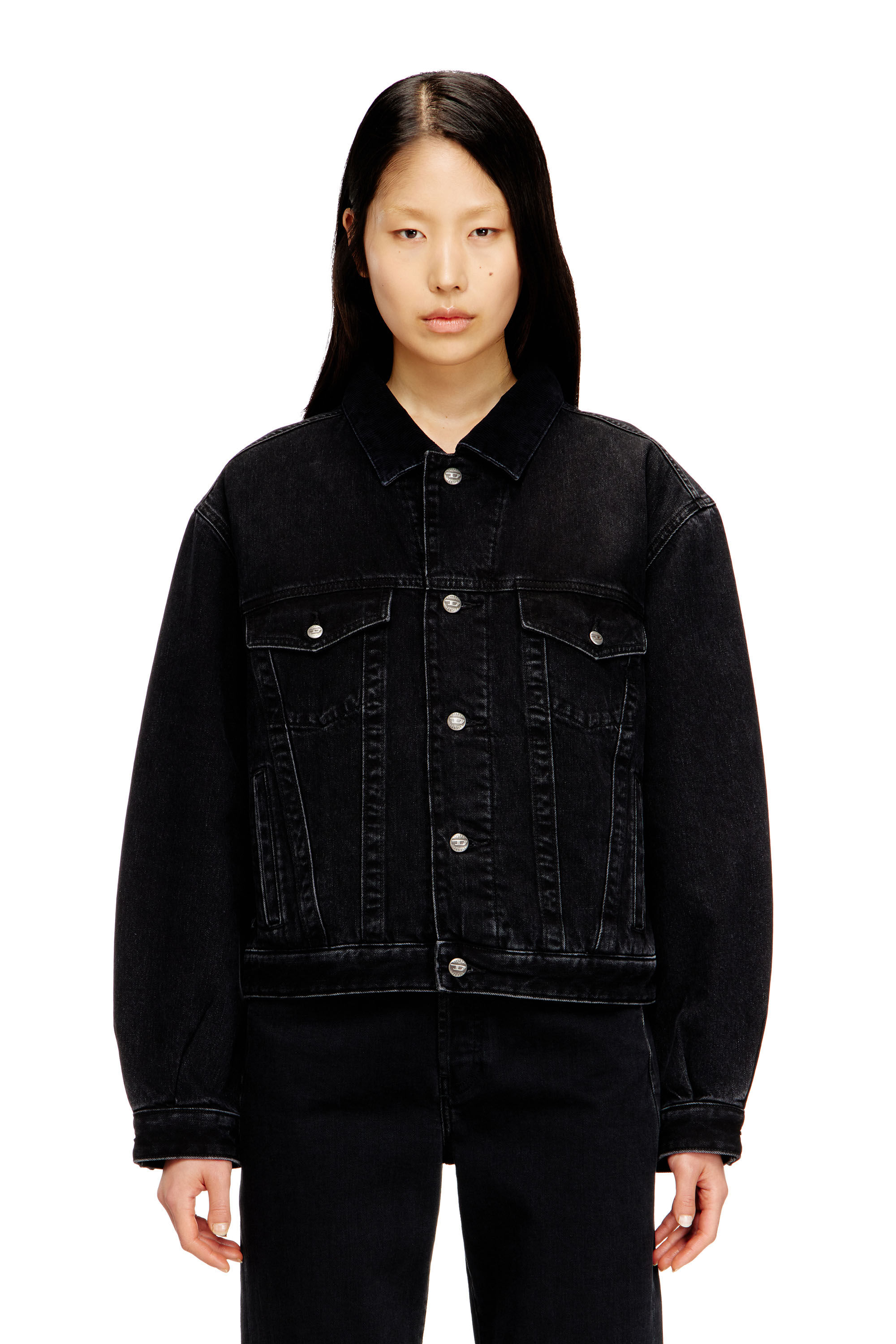 Women's Padded trucker jacket in denim | Black | Diesel