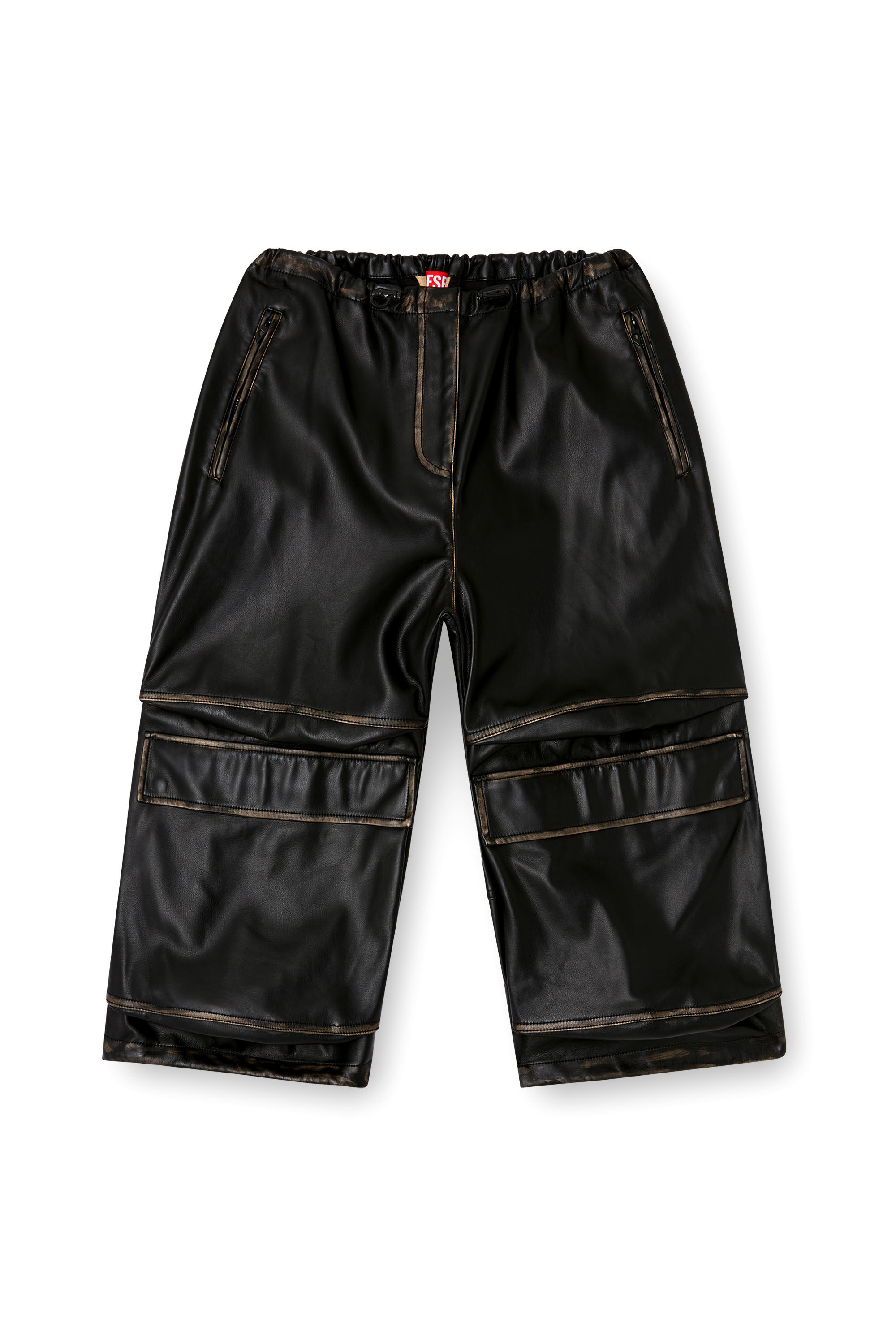 Women's Pleather cargo Bermuda pants | Black | Diesel