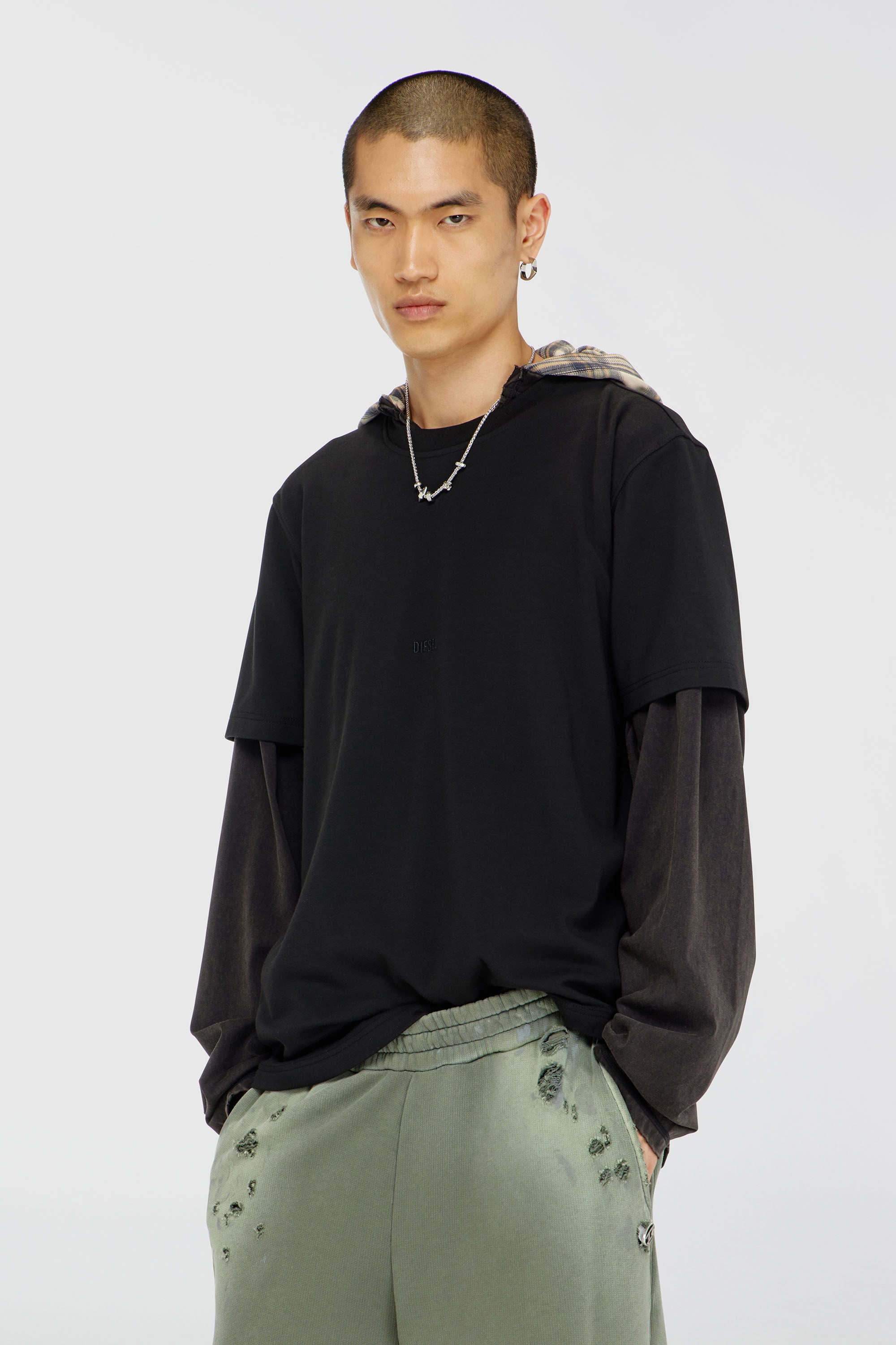 Diesel - T-ADJUST-AA2, Man's Cotton-interlock T-shirt with logo embroidery in Black - 3