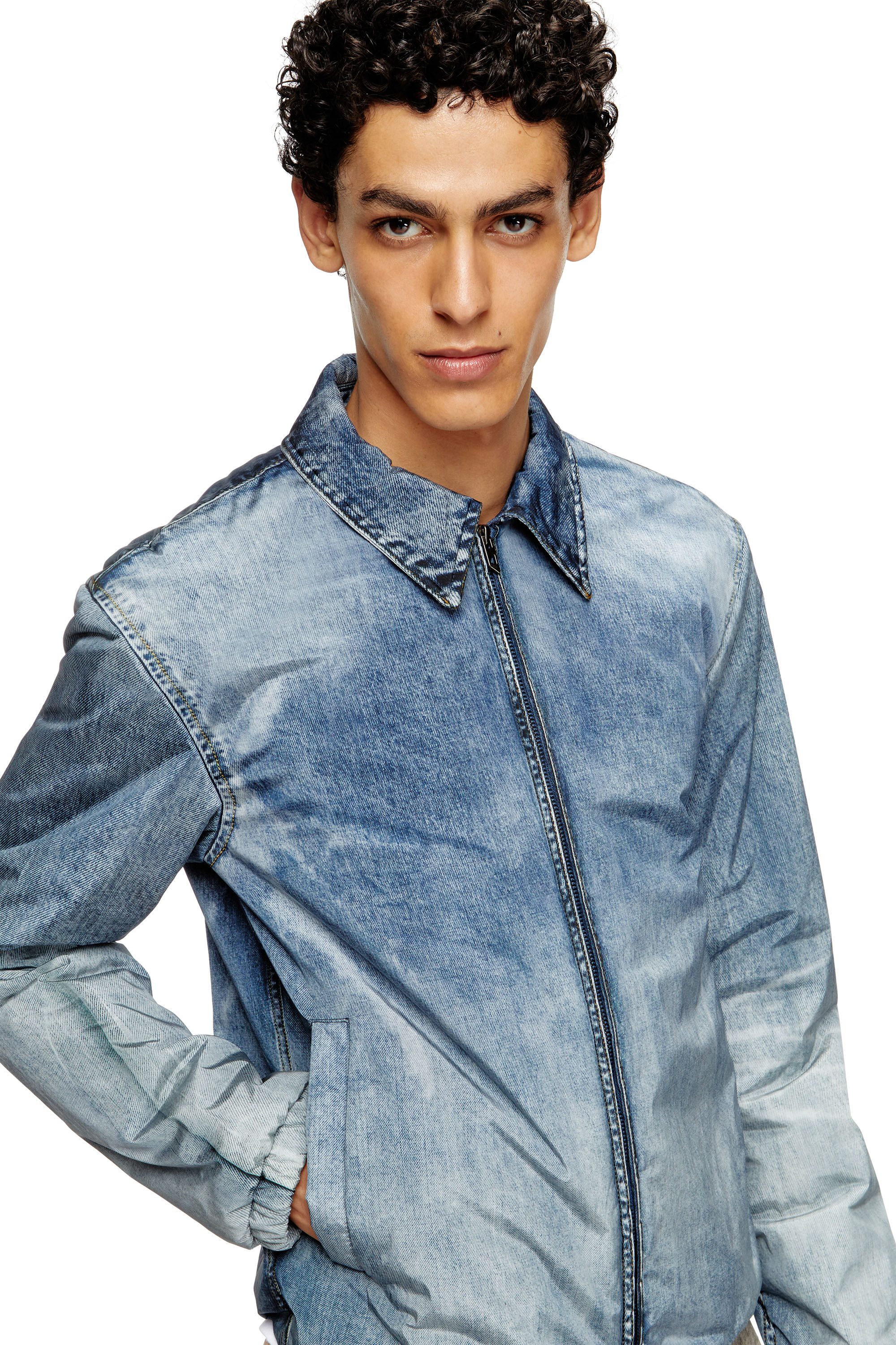 Men's Jacket in denim-effect nylon | Blue | Diesel
