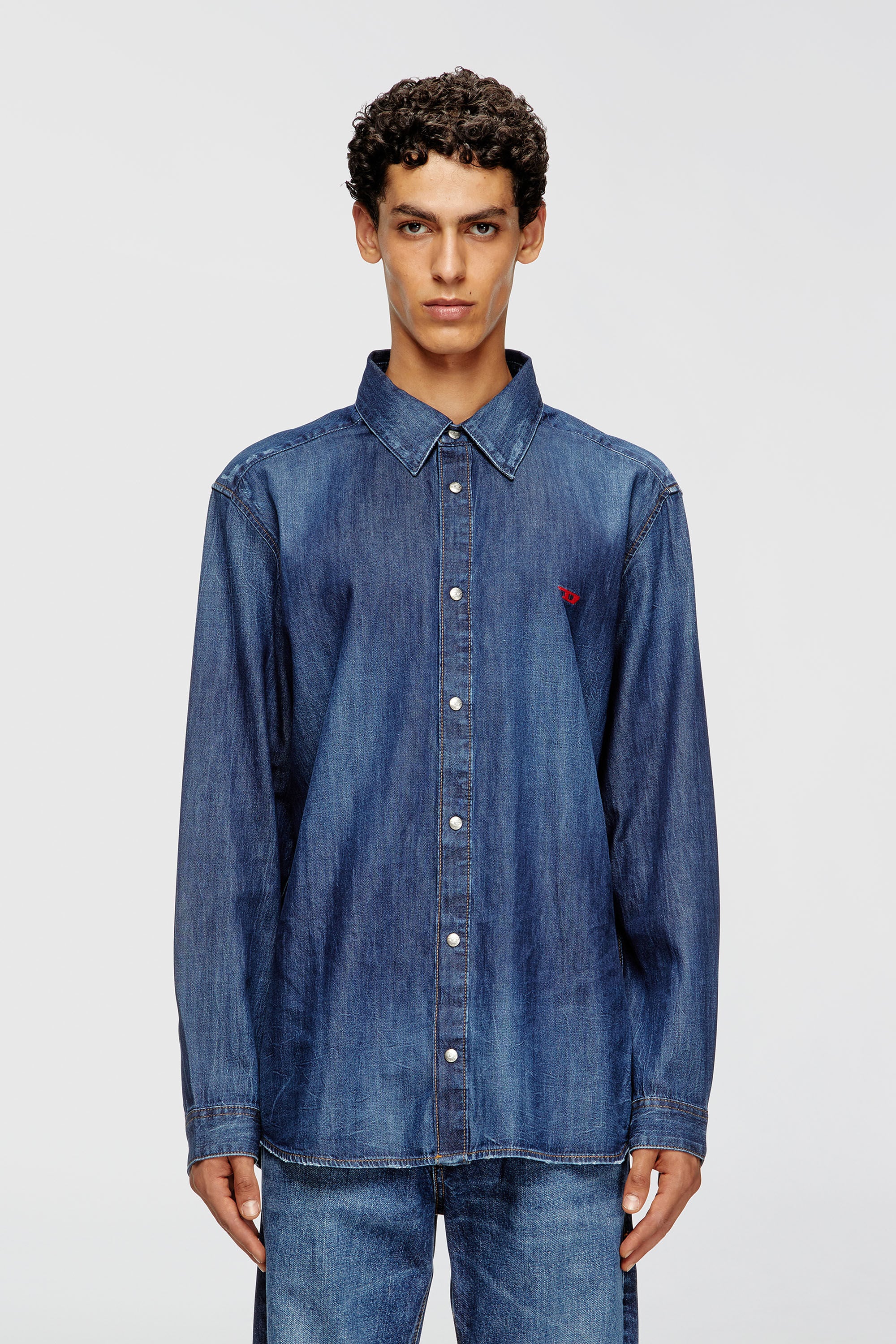 Diesel - D-SIMPLY, Man's Denim shirt with embroidered logo in Medium blue - 3