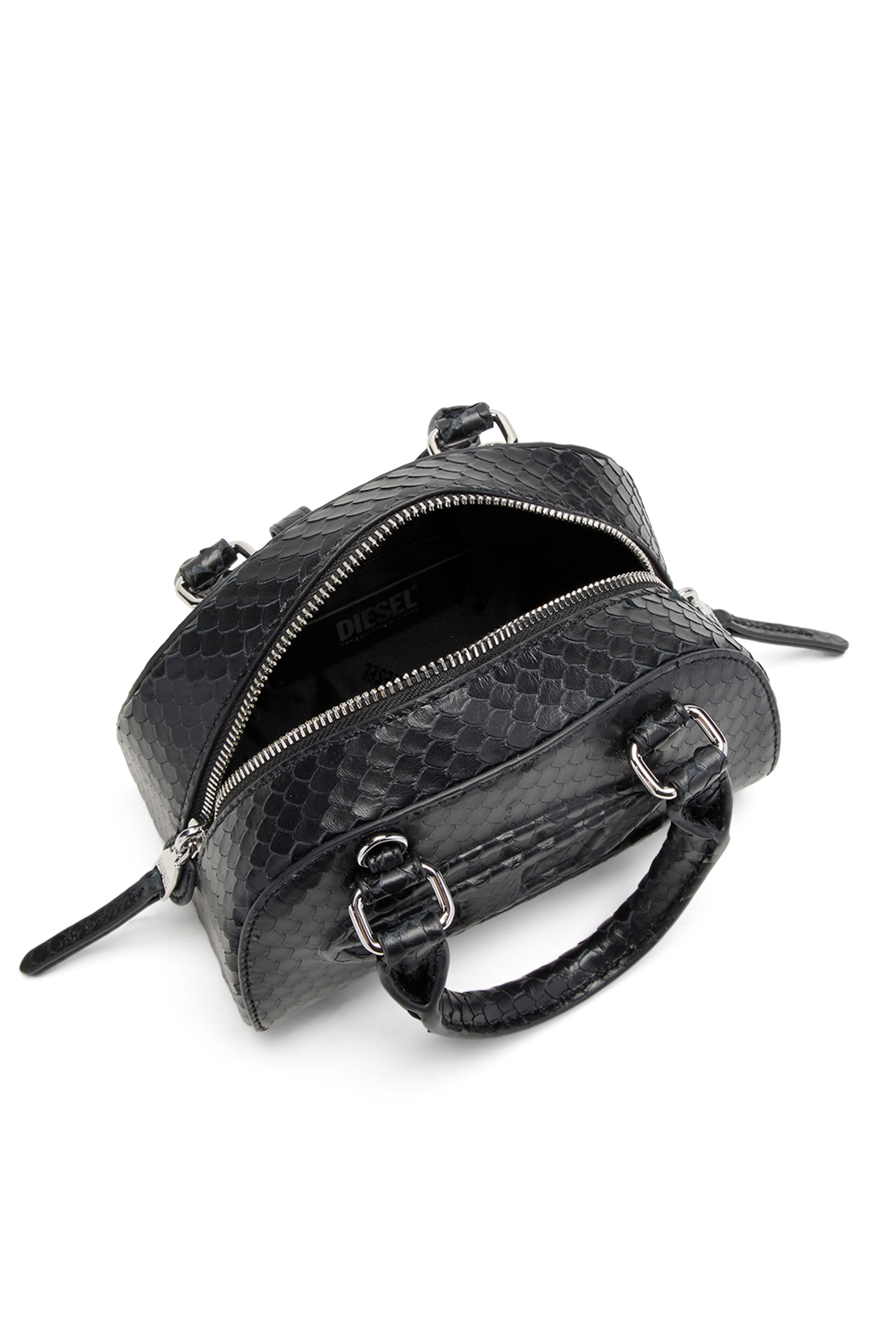 Diesel - 1DR DOME CROSSBODY, Woman's 1DR Dome-Mini bowling bag in snake-effect leather in Black - 5
