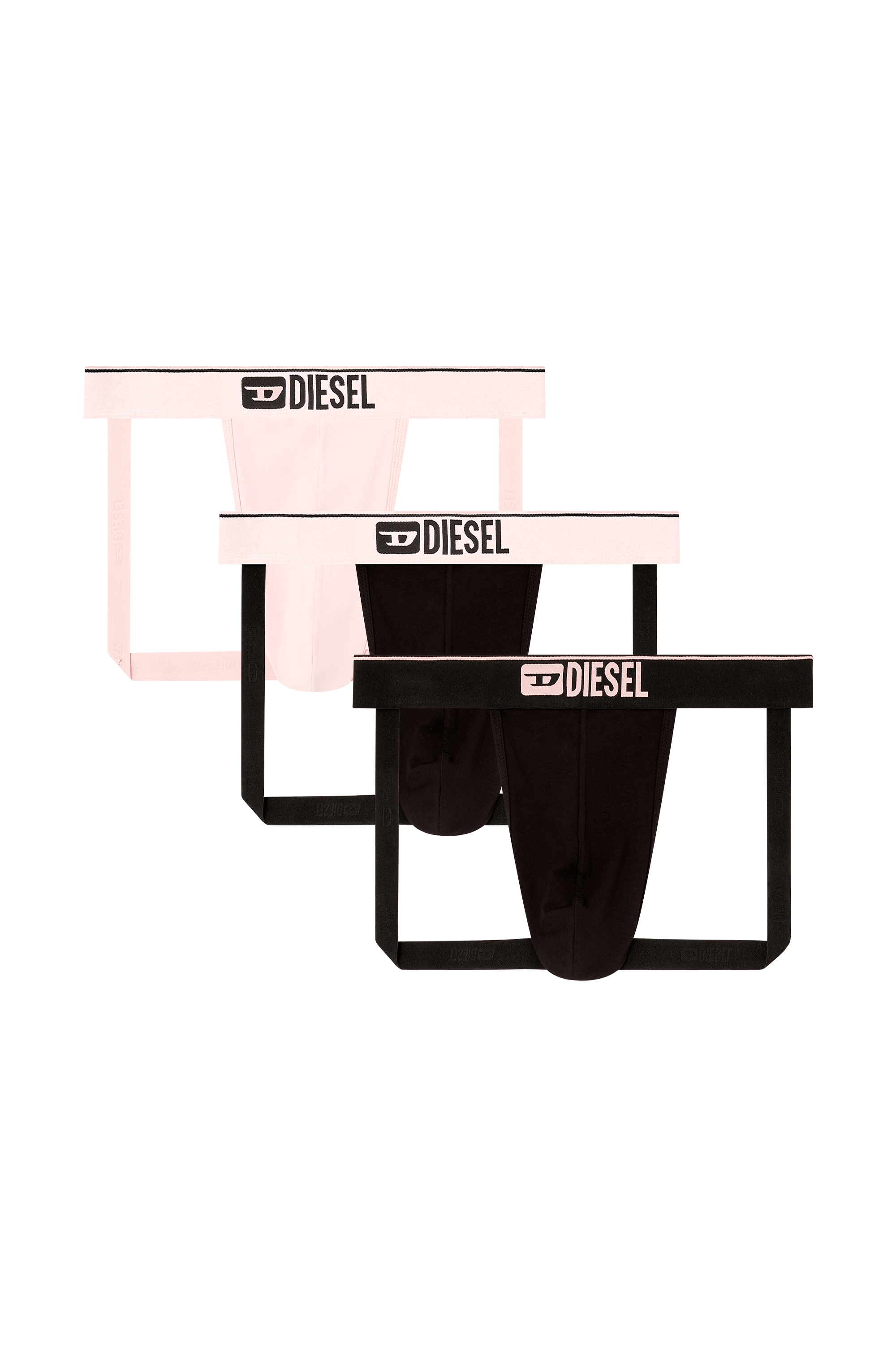Diesel - UMBR-JOCKYTHREEPACK, Man's Three-pack jockstraps with front logo in Black/Pink - 2