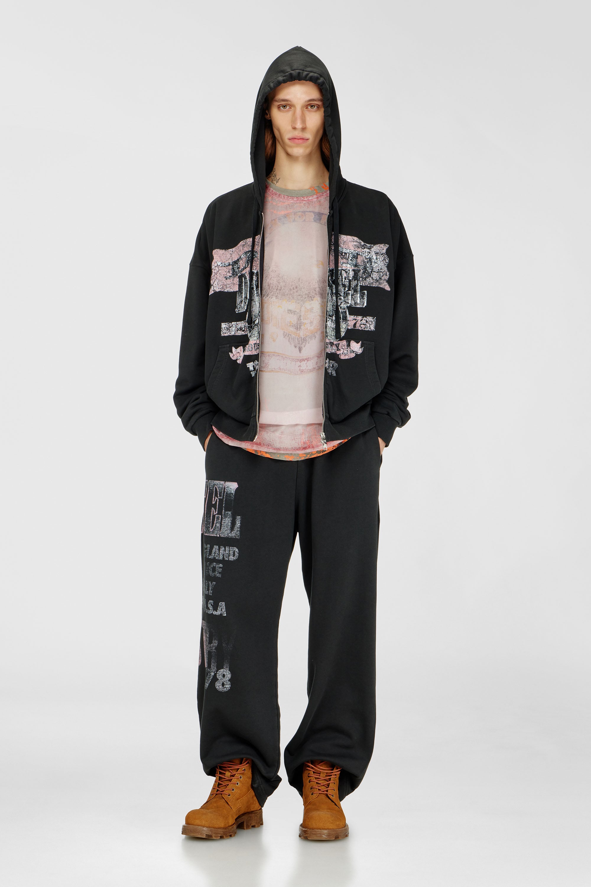 Diesel - S-WILL-ZIP, Man's Zip-up hoodie with concert graphics in Black - 2