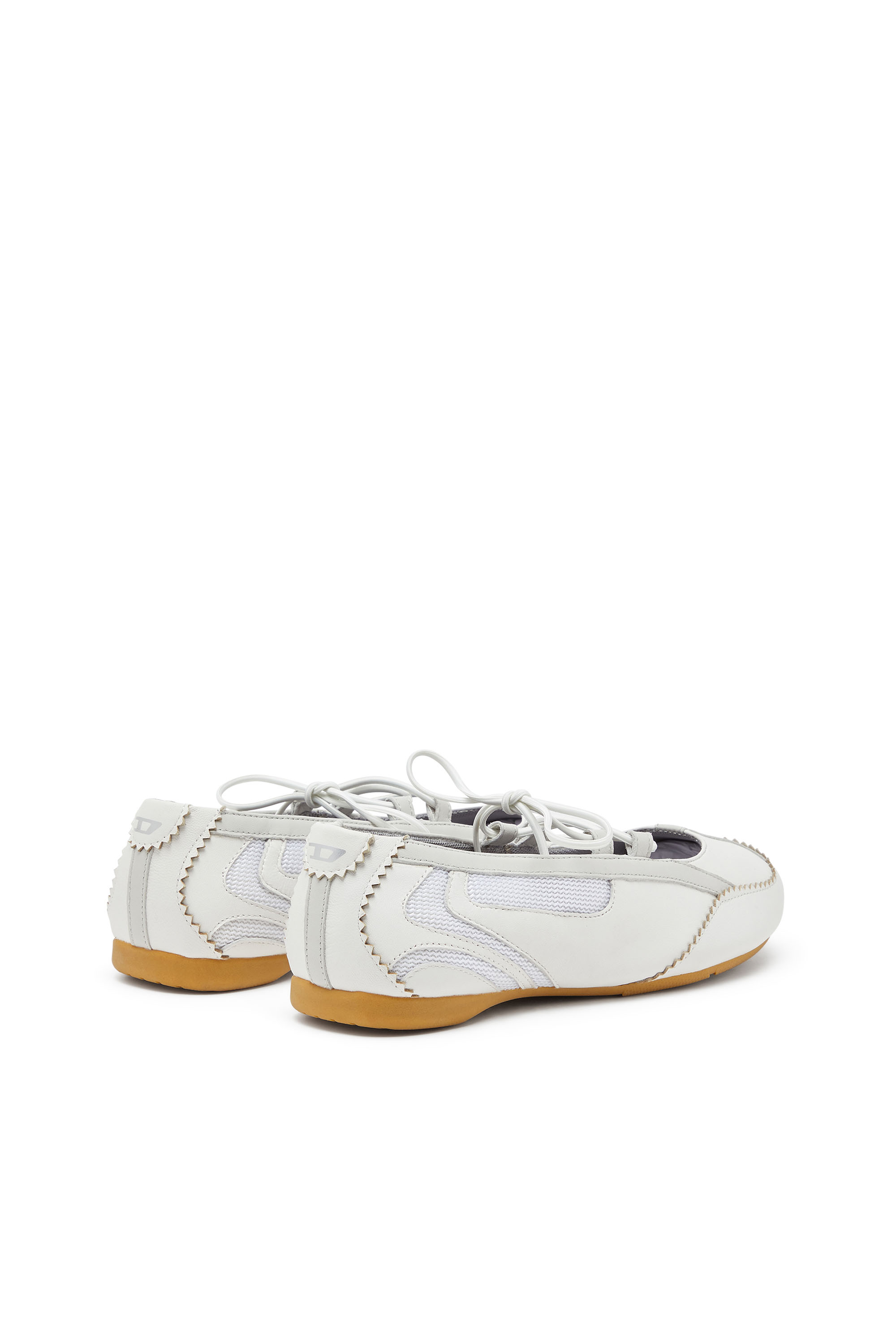 Diesel - D-MILE BALLERINA LACE UP W, Woman's D-Mile-Lace-up ballet flats in leather and mesh in White - 3