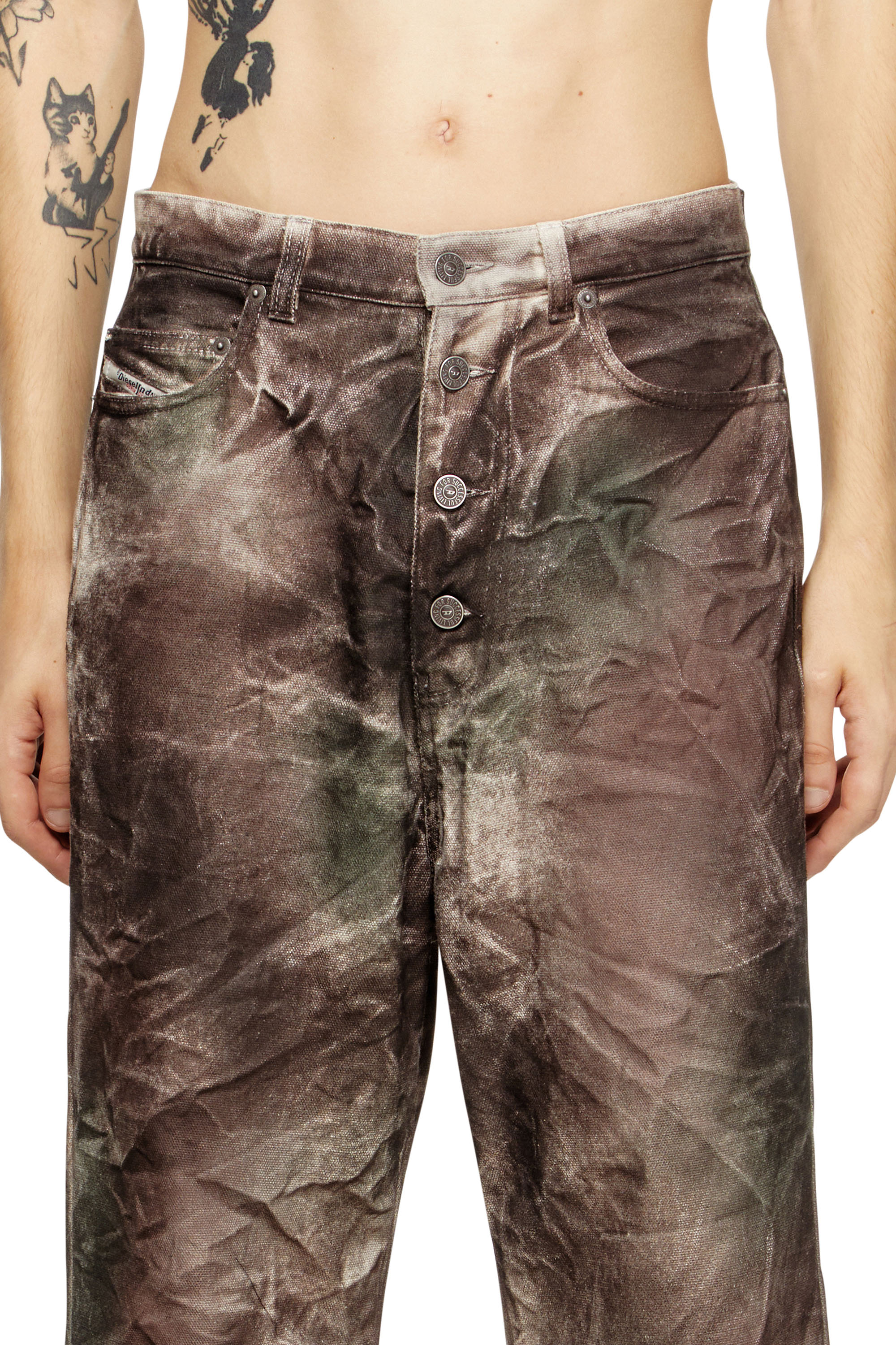 P-THUG-PANT, Brown/Green Diesel - P-THUG-PANT, Unisex's Pants in crinkled camo canvas in Brown/Green - 5