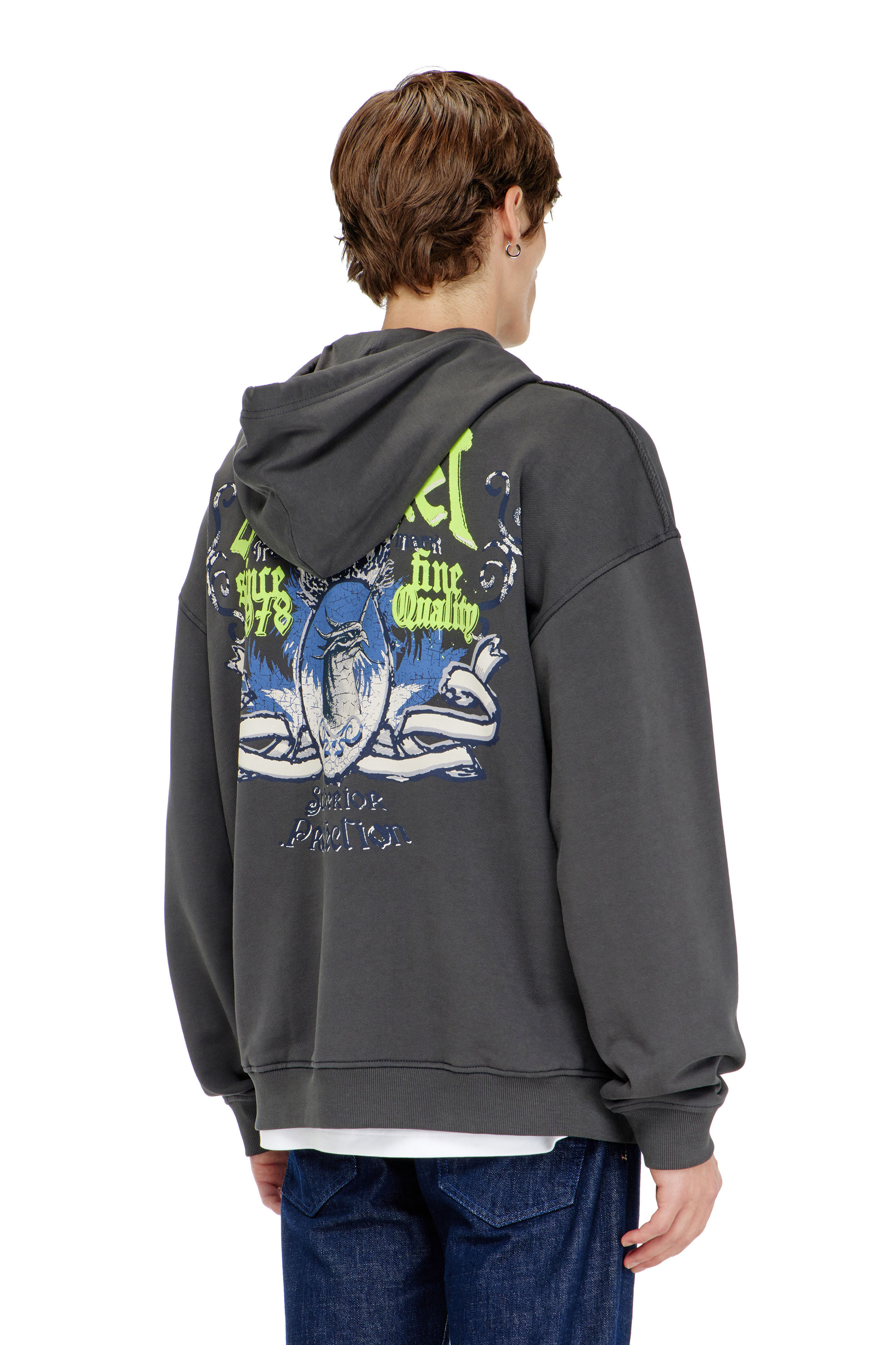 Diesel - S-BOXT-HOOD-AA2, Man's Cotton hoodie with flocked graphics in Dark grey - 4