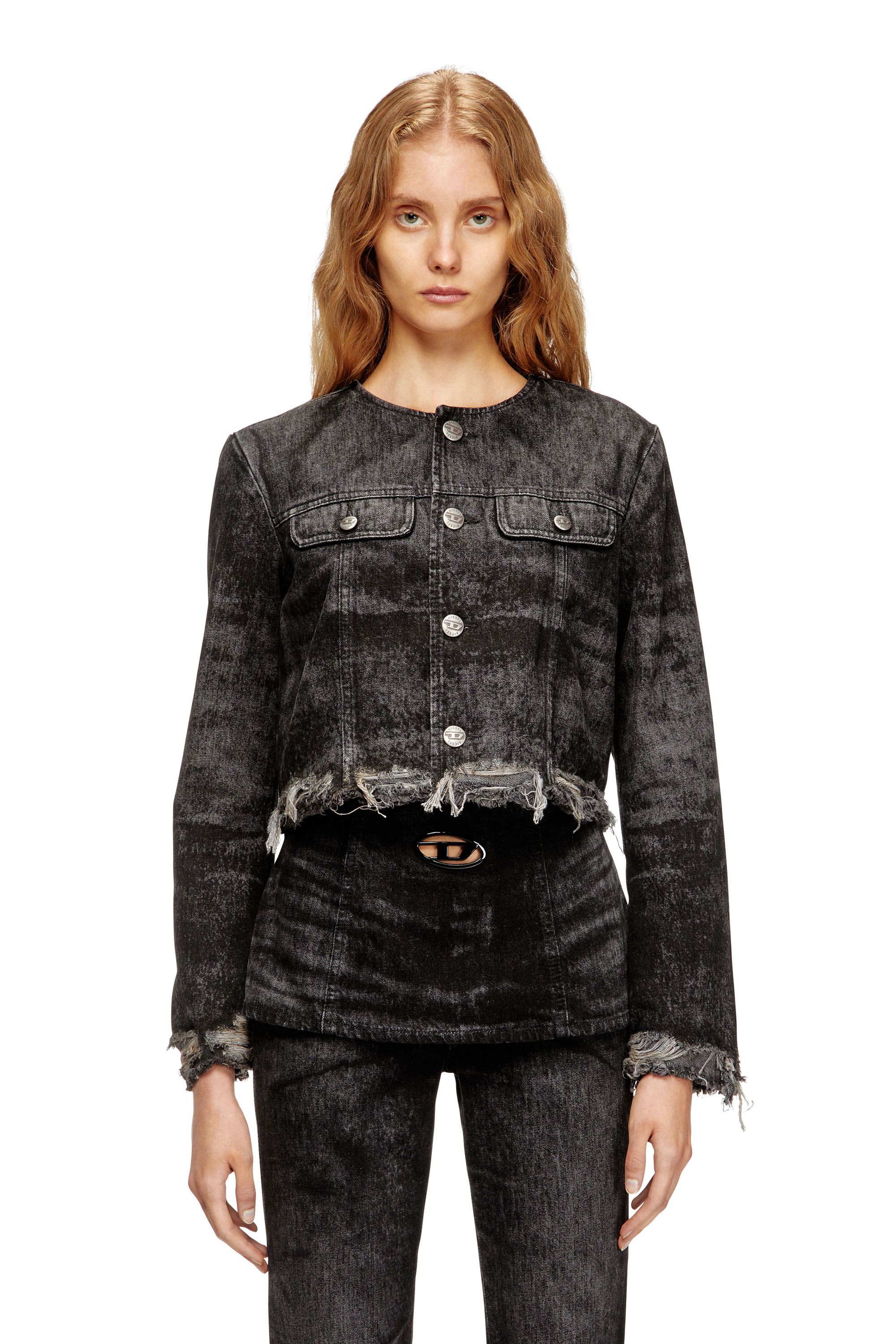 Diesel - DE-GRAFFY-FSH, Woman's Jacket in lasered cotton-hemp denim in Black - 3