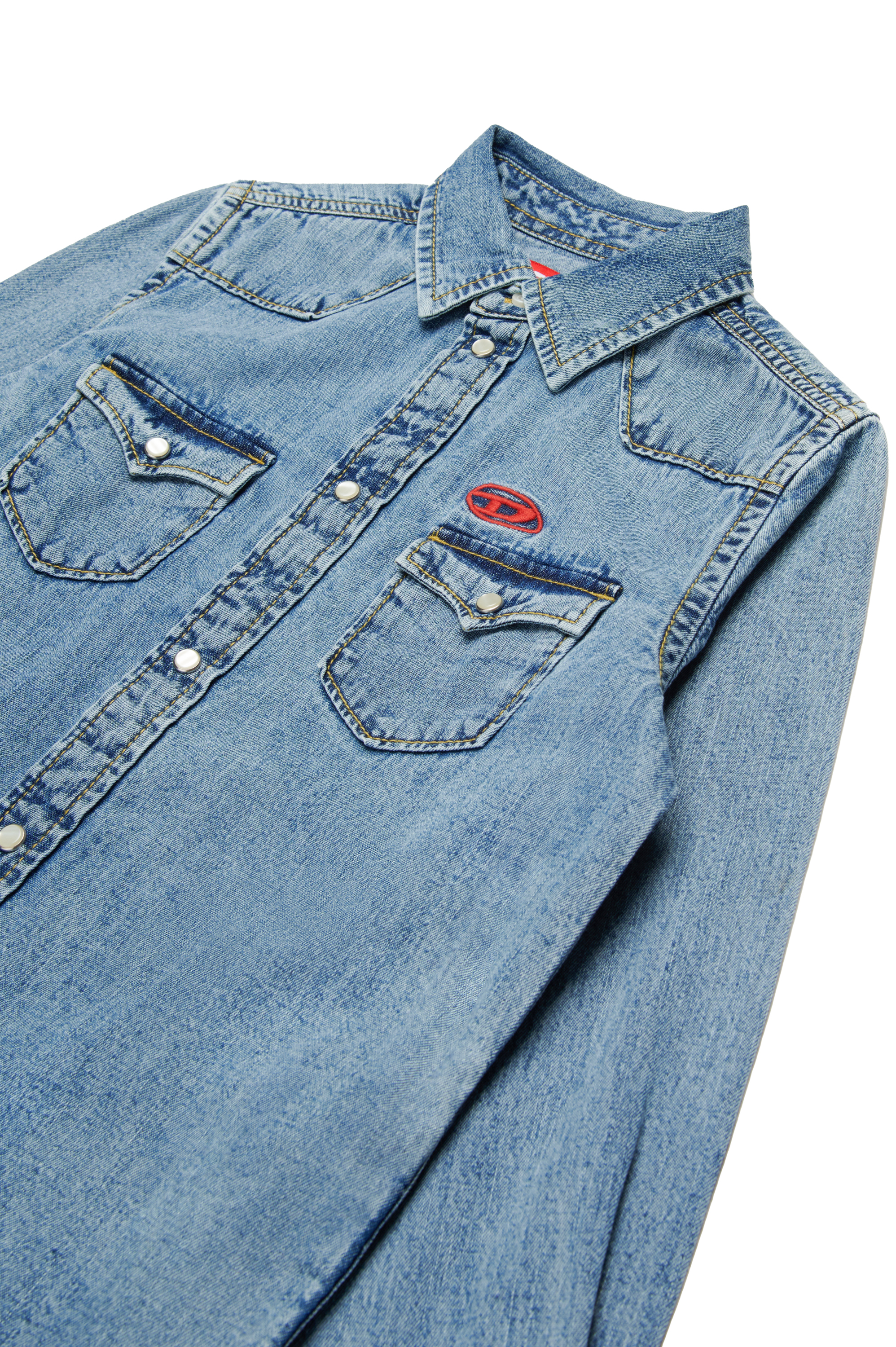 Diesel - CEKO, Man's Denim Western shirt with Oval D embroidery in Medium blue - 3