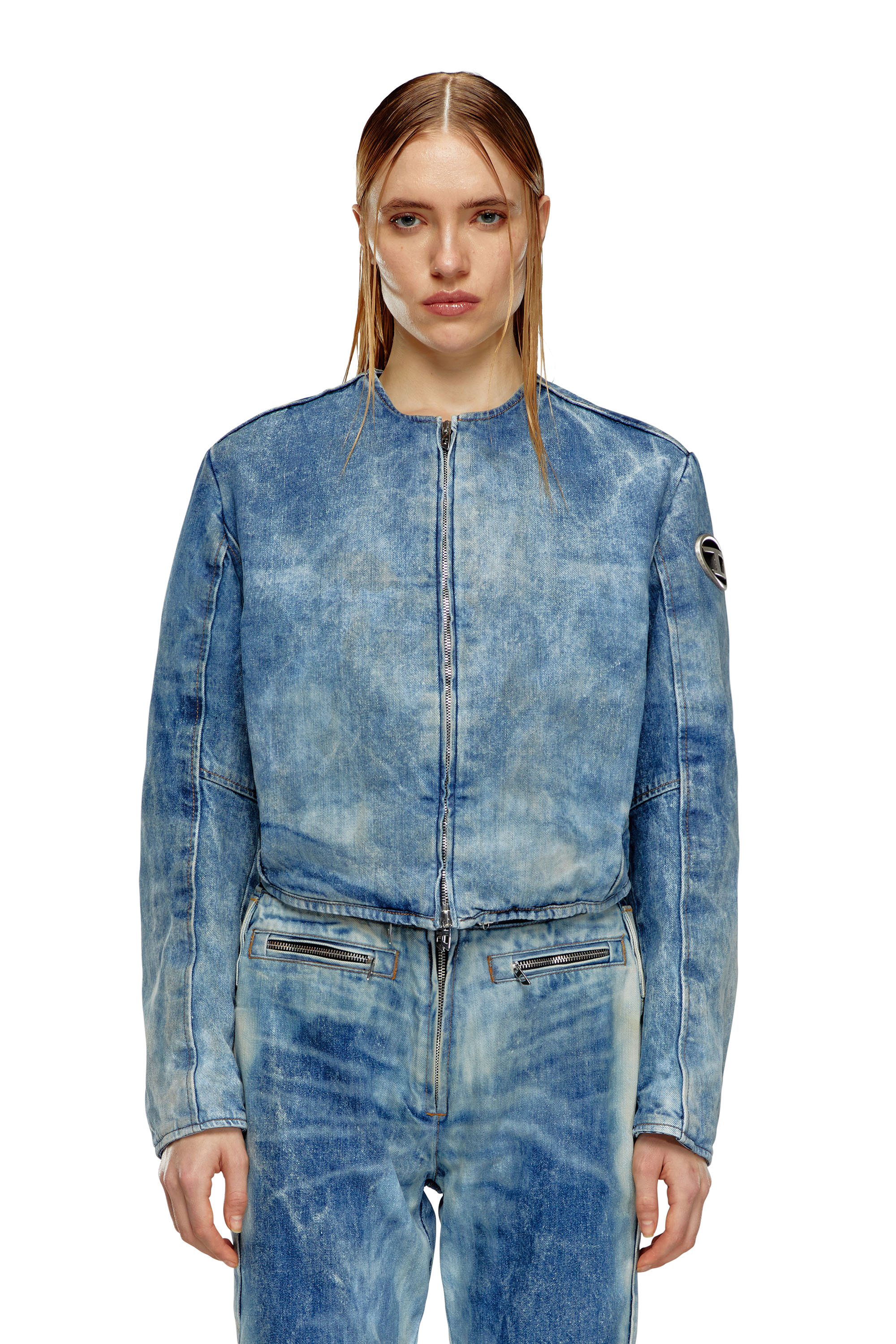 Diesel - DE-CALUR-FSE, Woman's Denim jacket with biker zip details in Medium blue - 6