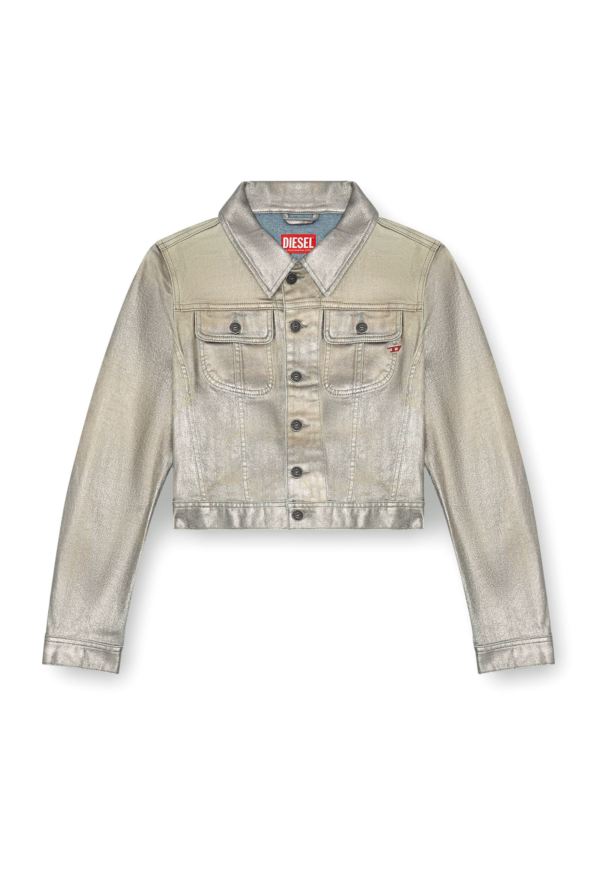 Diesel - DE-SLIMMY-S1, Woman's Trucker jacket in shiny denim canvas in Grey - 3